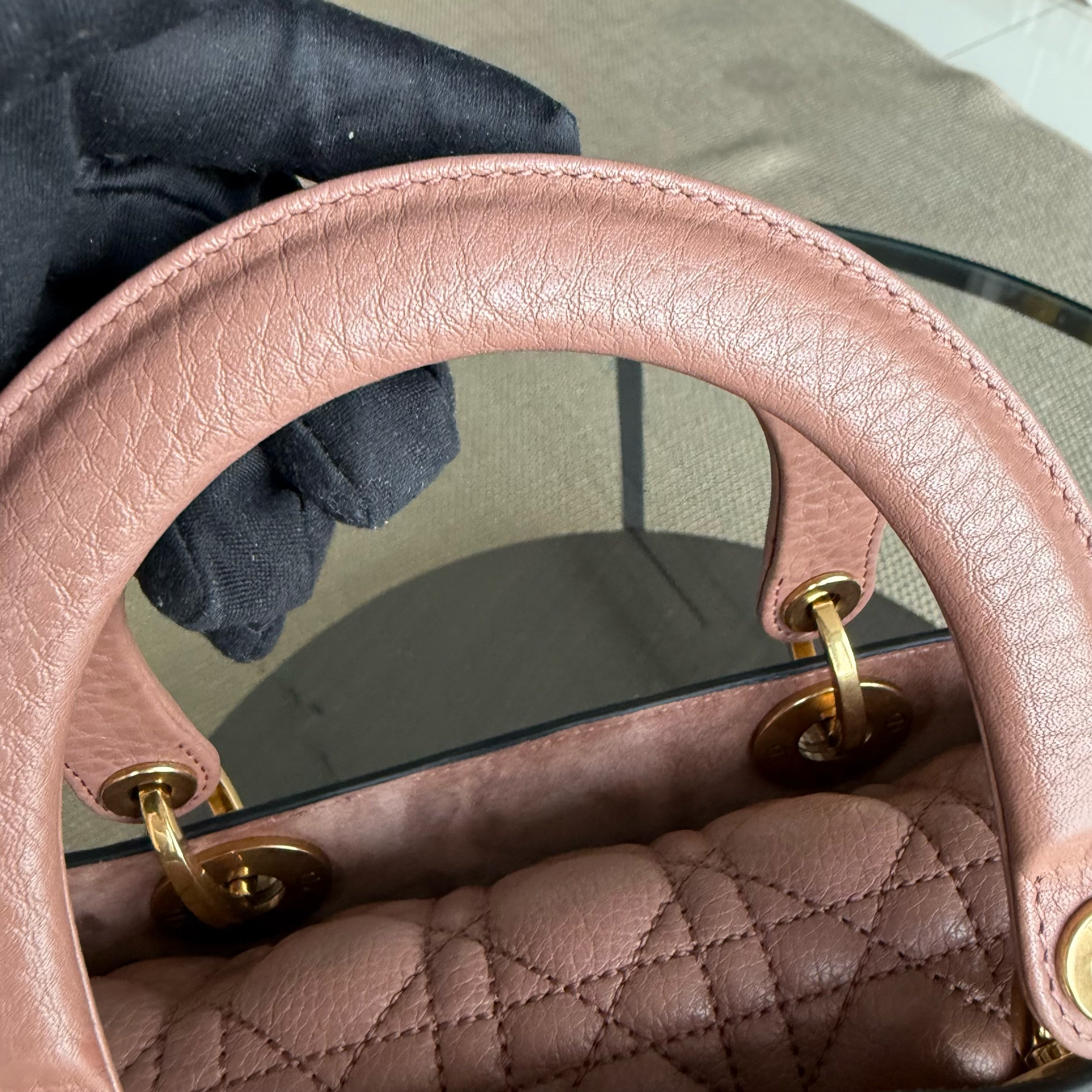 DIor Lady Large - Cannage Grained Calfskin Blush Gold Hardware NO STRAP