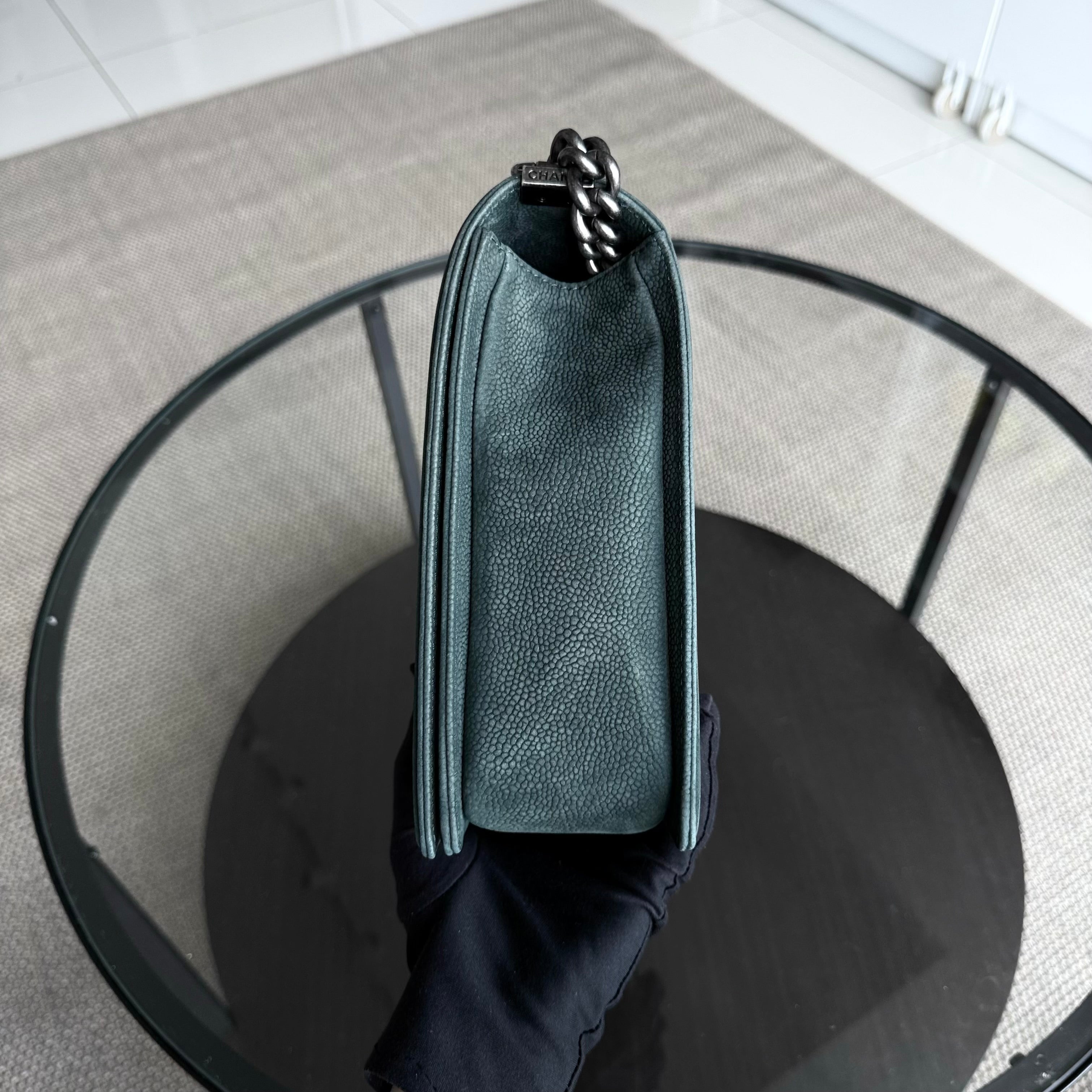 Chanel Boy Large - 30CM Quilted Caviar Black Silver Hardware Series 18