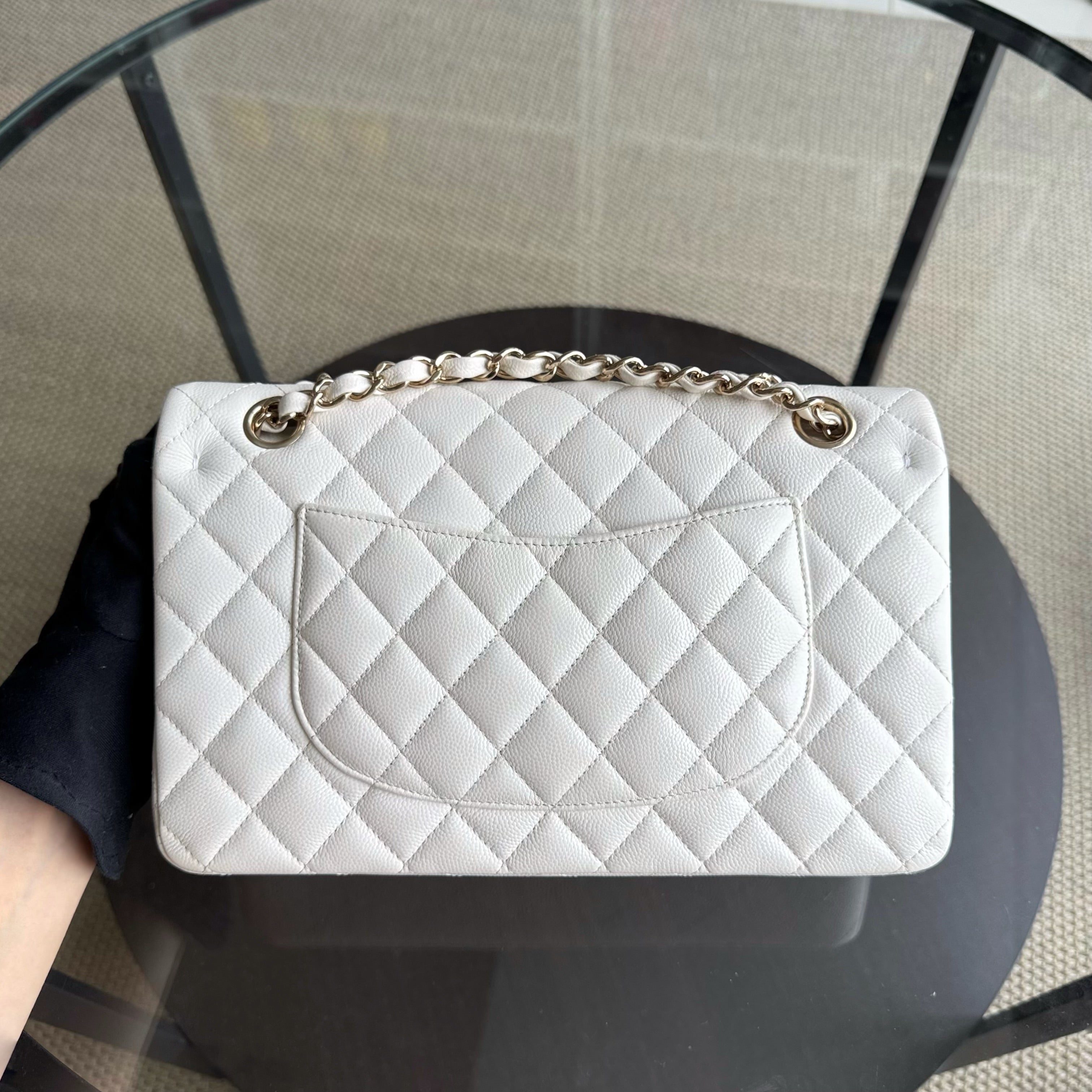 Chanel Classic Flap Medium - 25CM Quilted Caviar White Gold Hardware Series 26