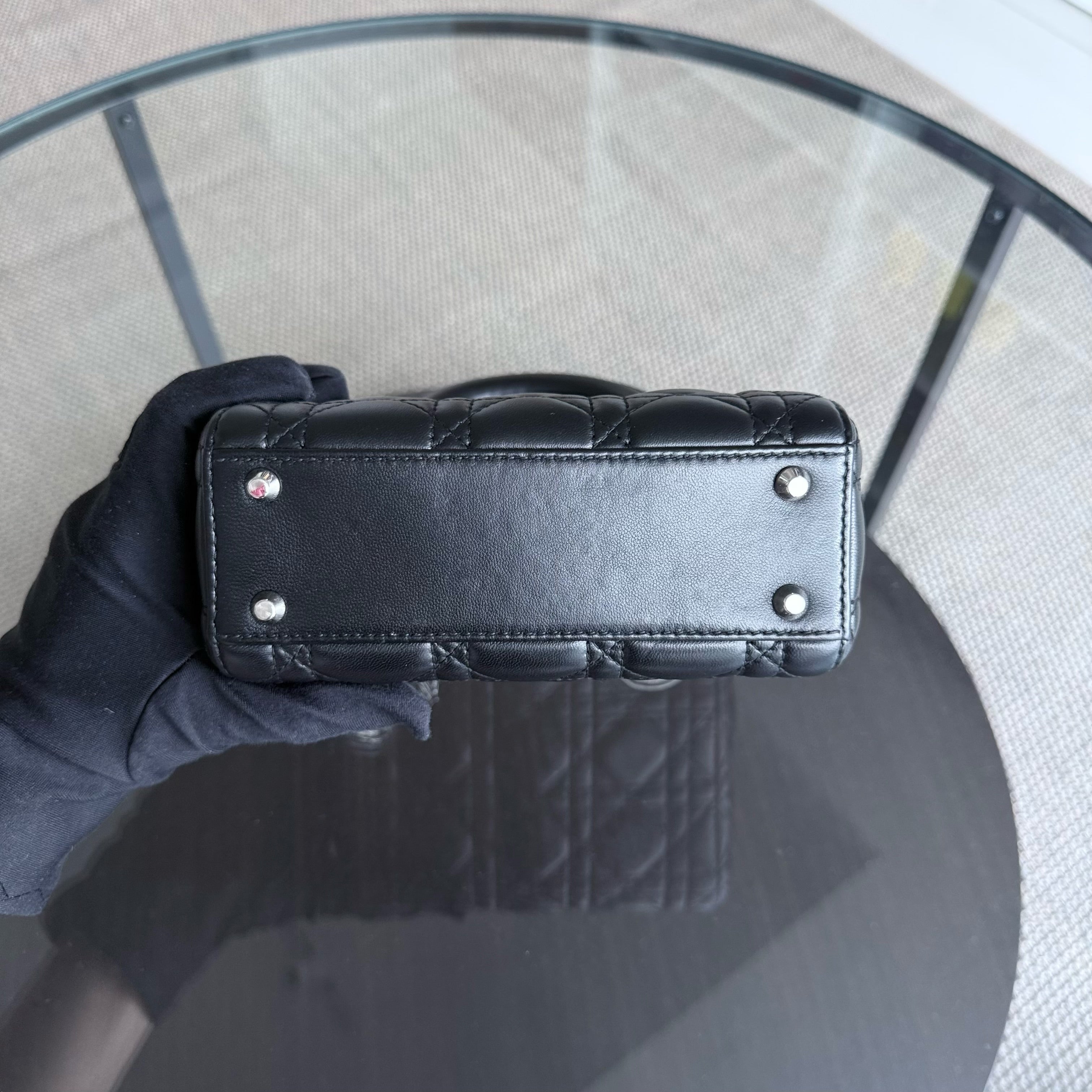 Dior Lady Mini - Cannage Lambskin Black Silver Hardware Chain Strap