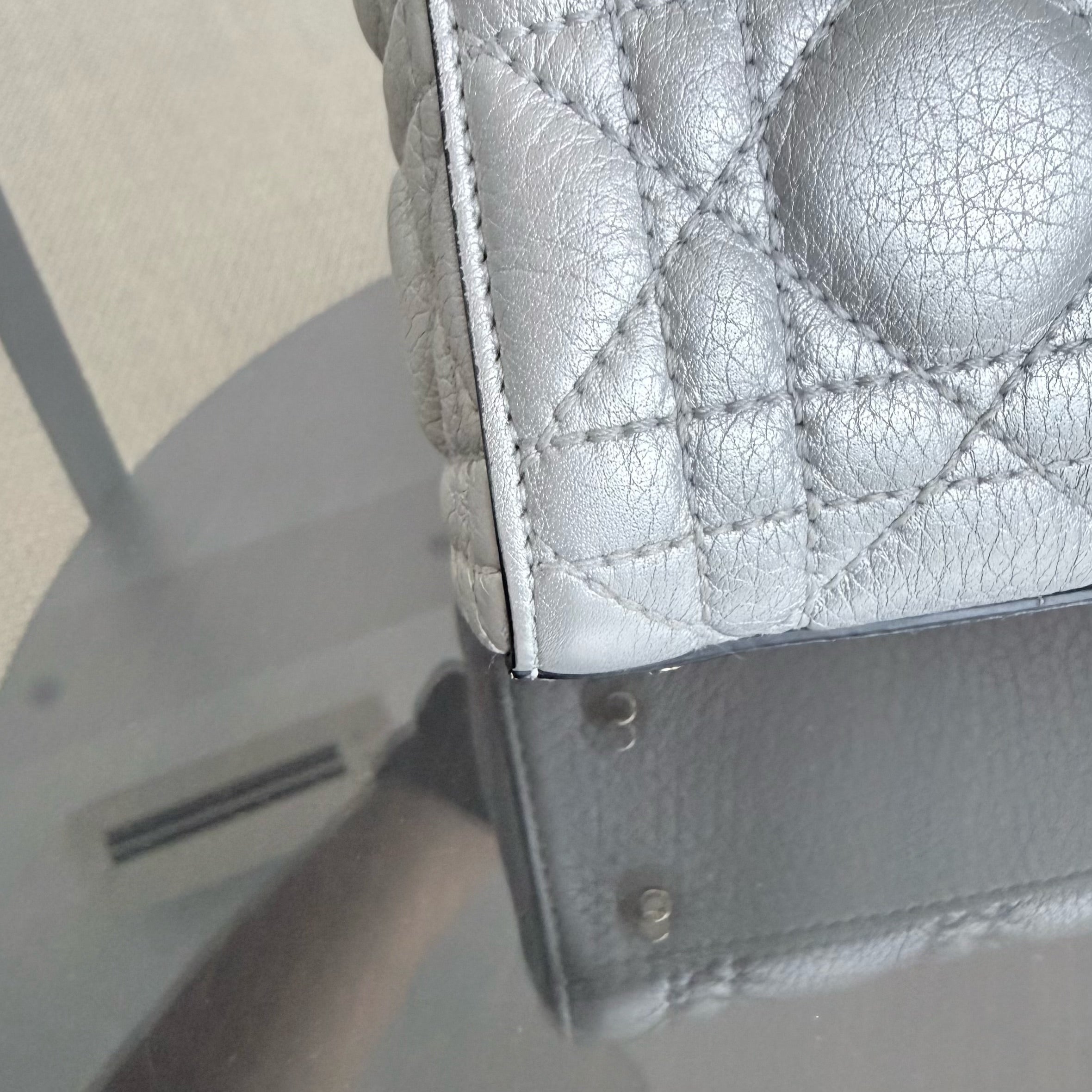 Dior Lady Mini - Cannage Caviar Gray Grey Gold Hardware