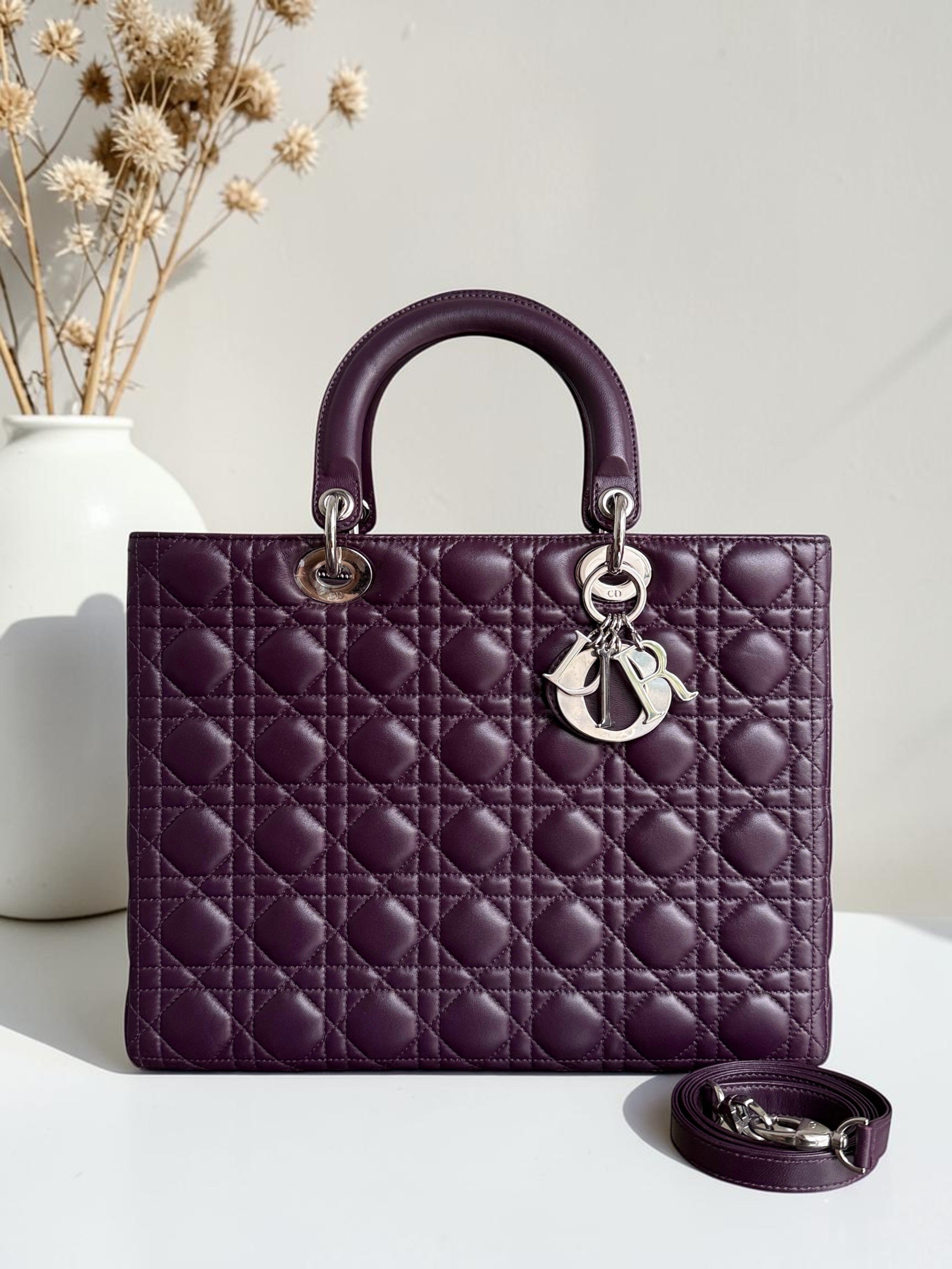 Dior Lady Large - Cannage Lambskin Dark Purple Silver Hardware