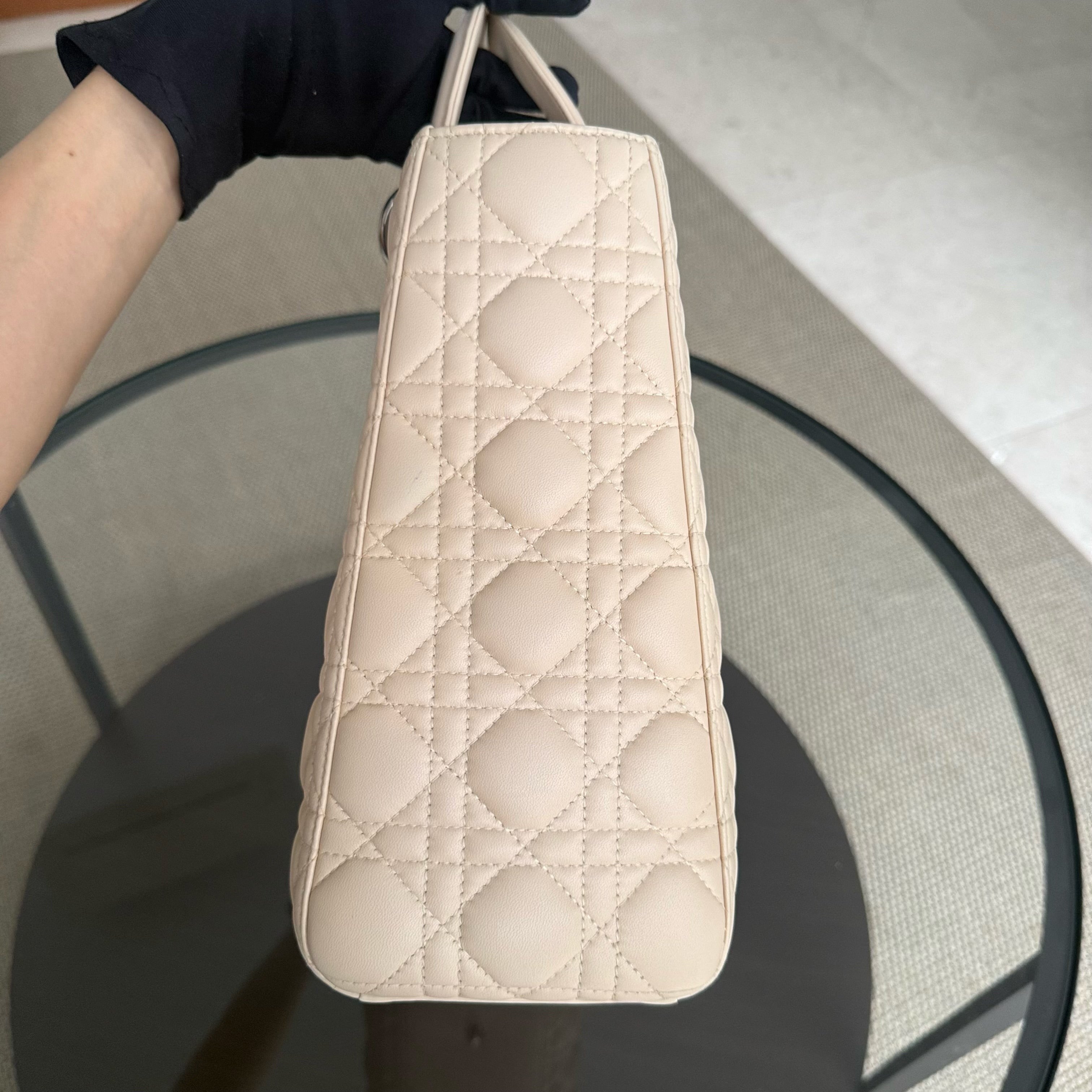 Dior Lady Large - Cannage Lambskin Beige Silver Hardware