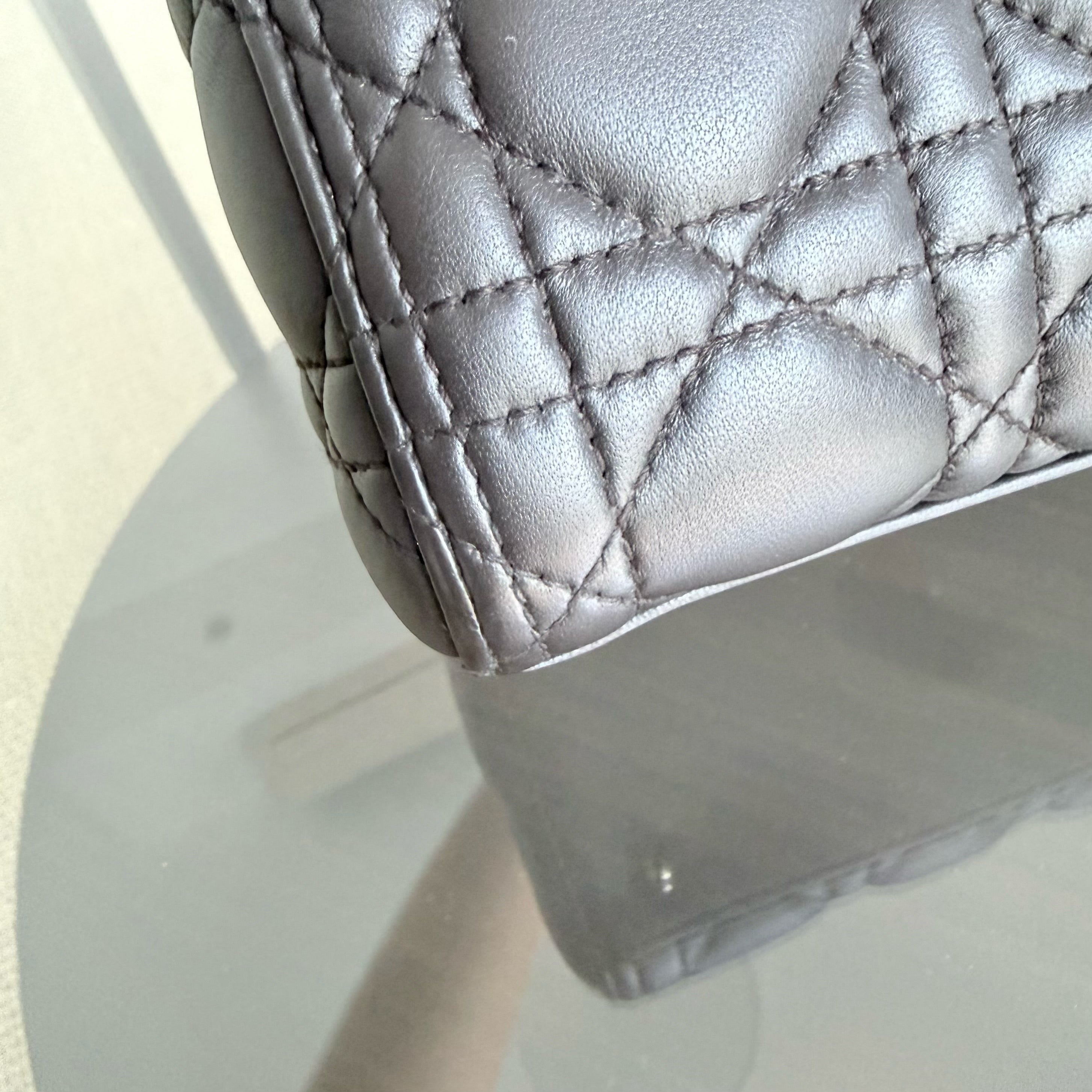 Dior Lady Medium - Cannage Lambskin Dark Gray Gold Hardware Adjustable Strap