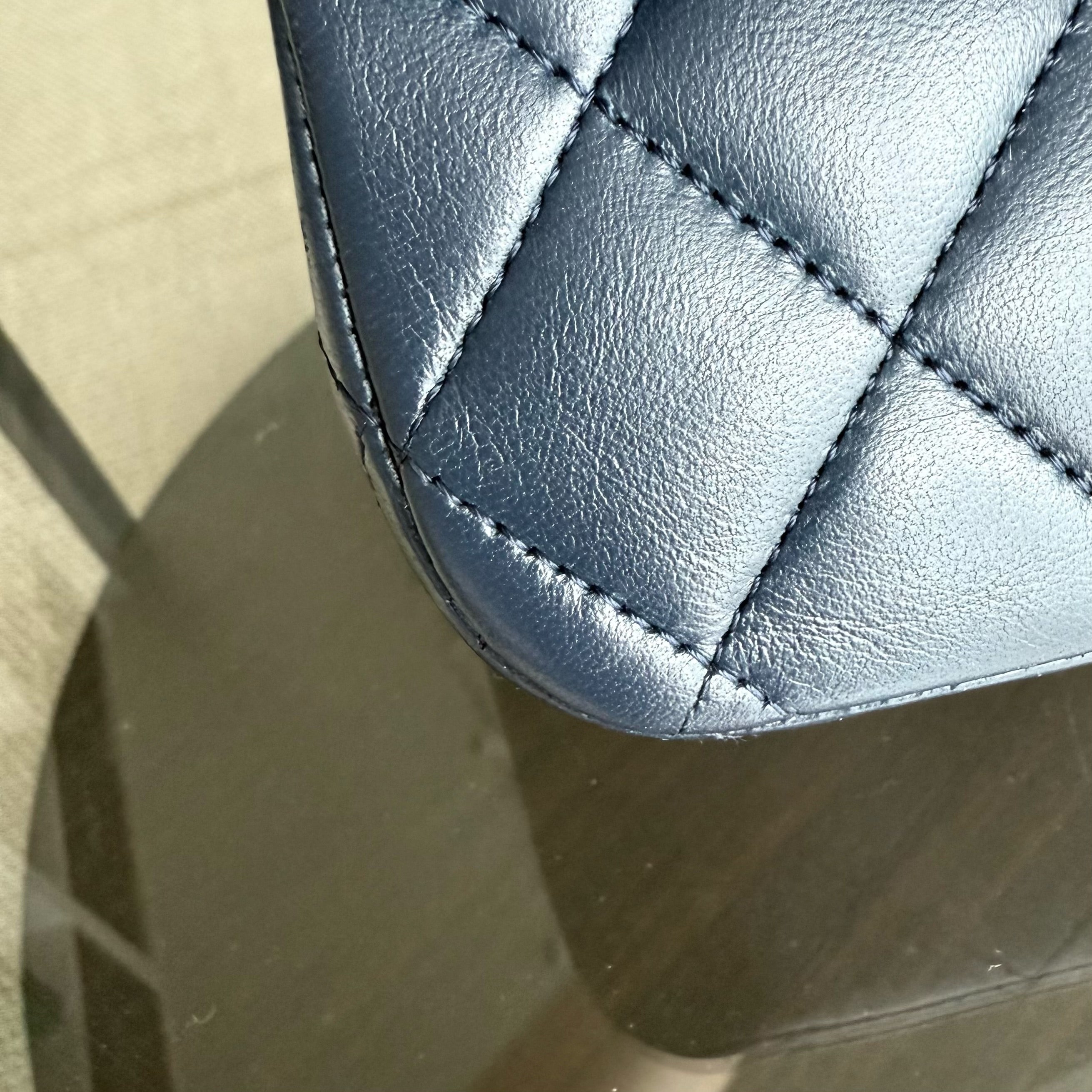 Chanel Classic Flap Medium - 25CM Quilted Lambskin Dark Blue Silver Hardware Series 13