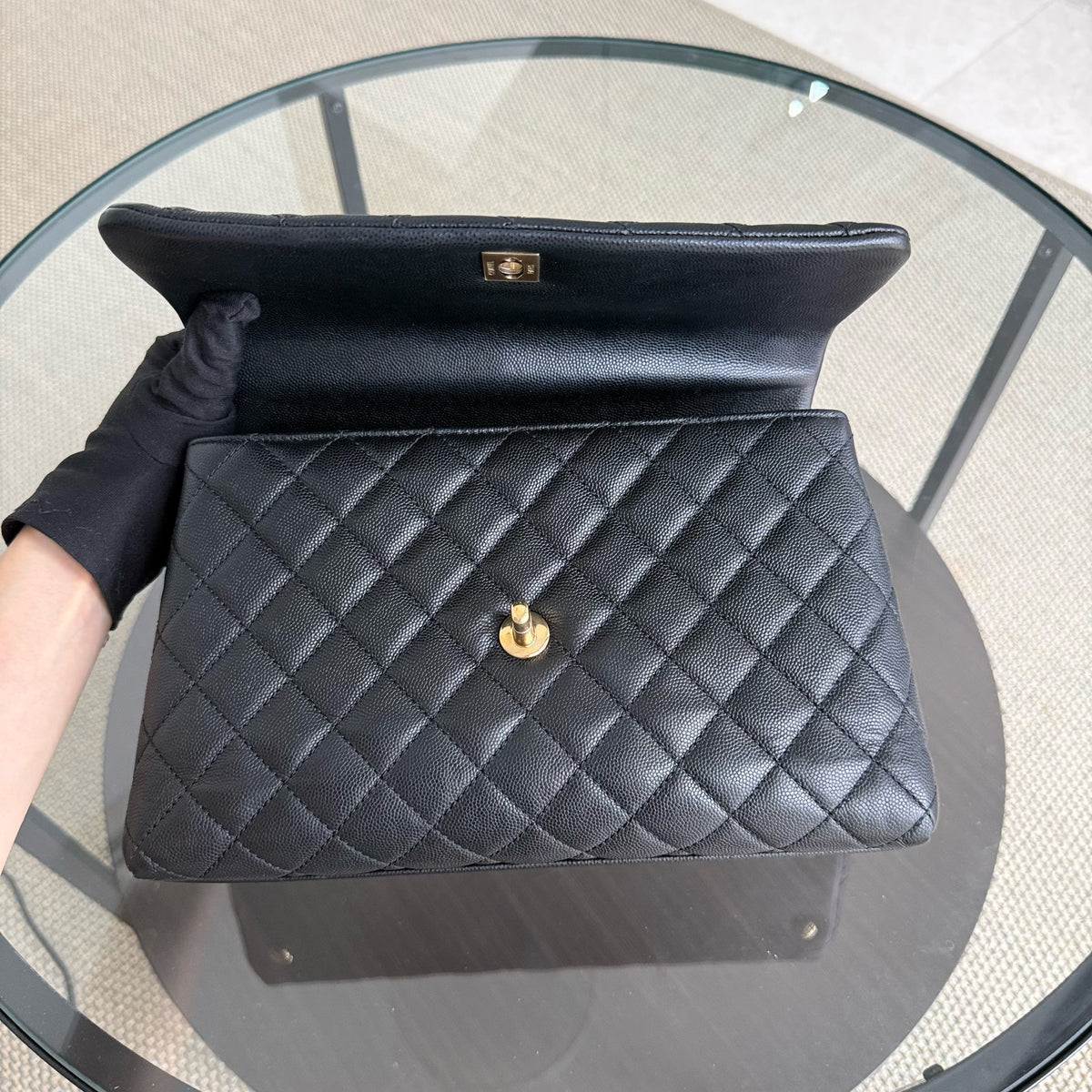 Chanel Coco Handle Medium - Caviar 29CM Quilted Black Gold Hardware Series 31