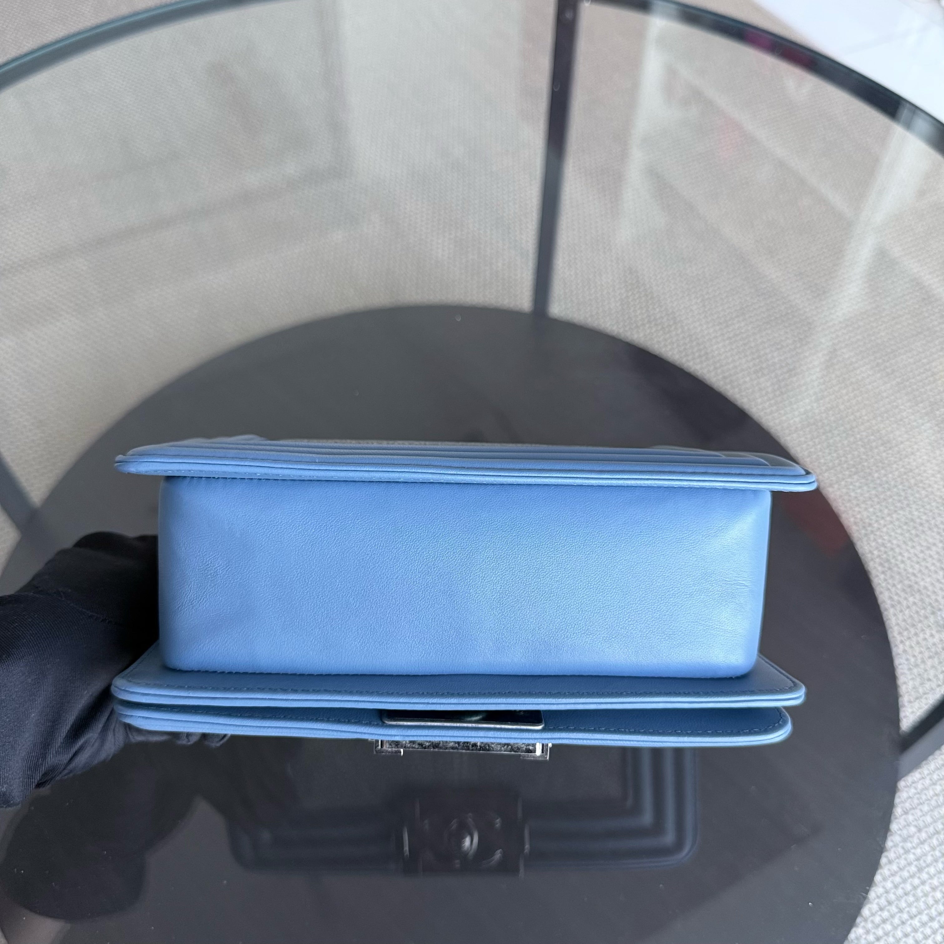 Chanel Boy Small - Stingray Light Blue Ruthenium Silver Hardware Series 22