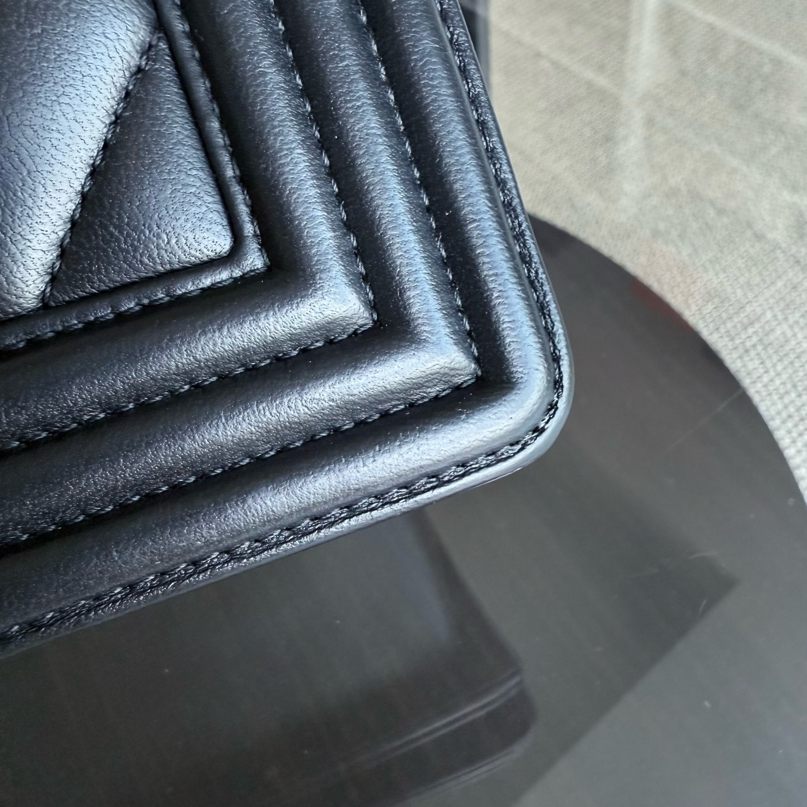 Chanel Boy Medium - 25CM Chevron Calfskin Black Aged Gold Hardware Series 23