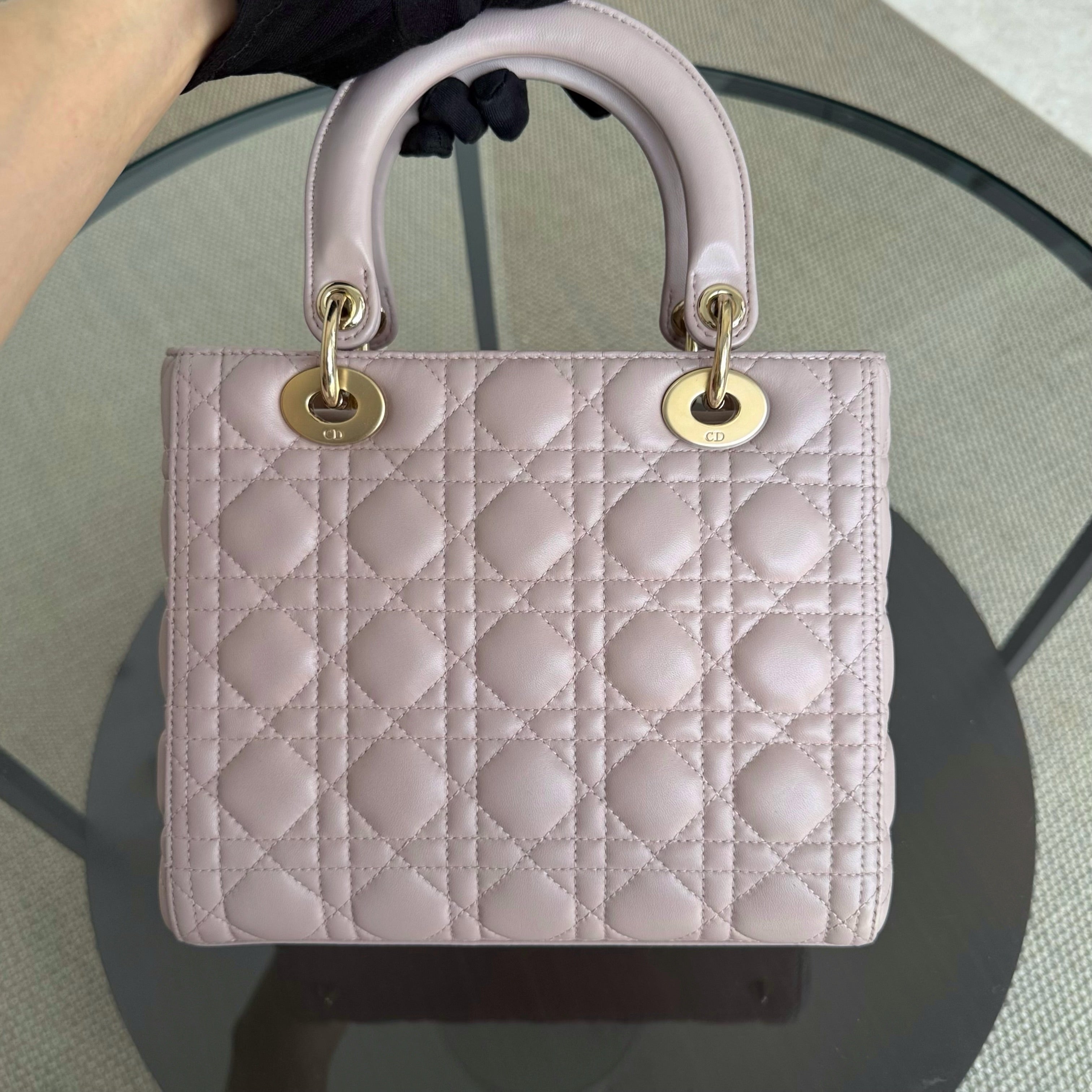 Dior Lady Medium Cannage Lambskin Light Pink Gold Hardware