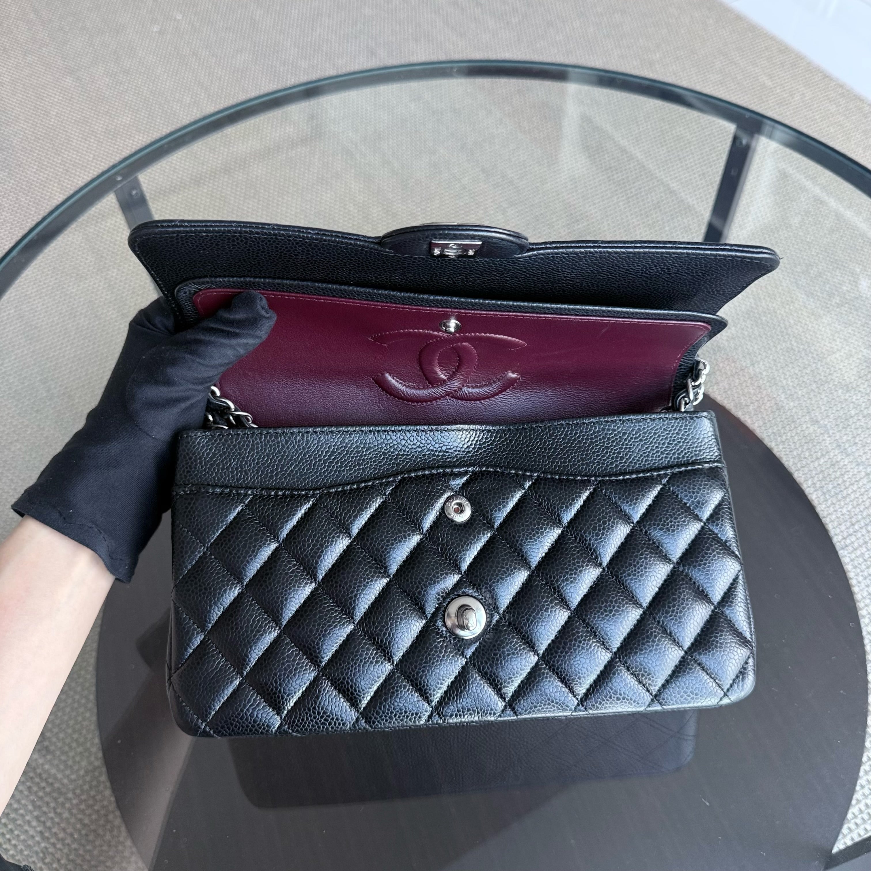 Chanel Classic Flap Medium - Caviar 25CM Quilted Grained Calfskin Black Silver Hardware Series 29