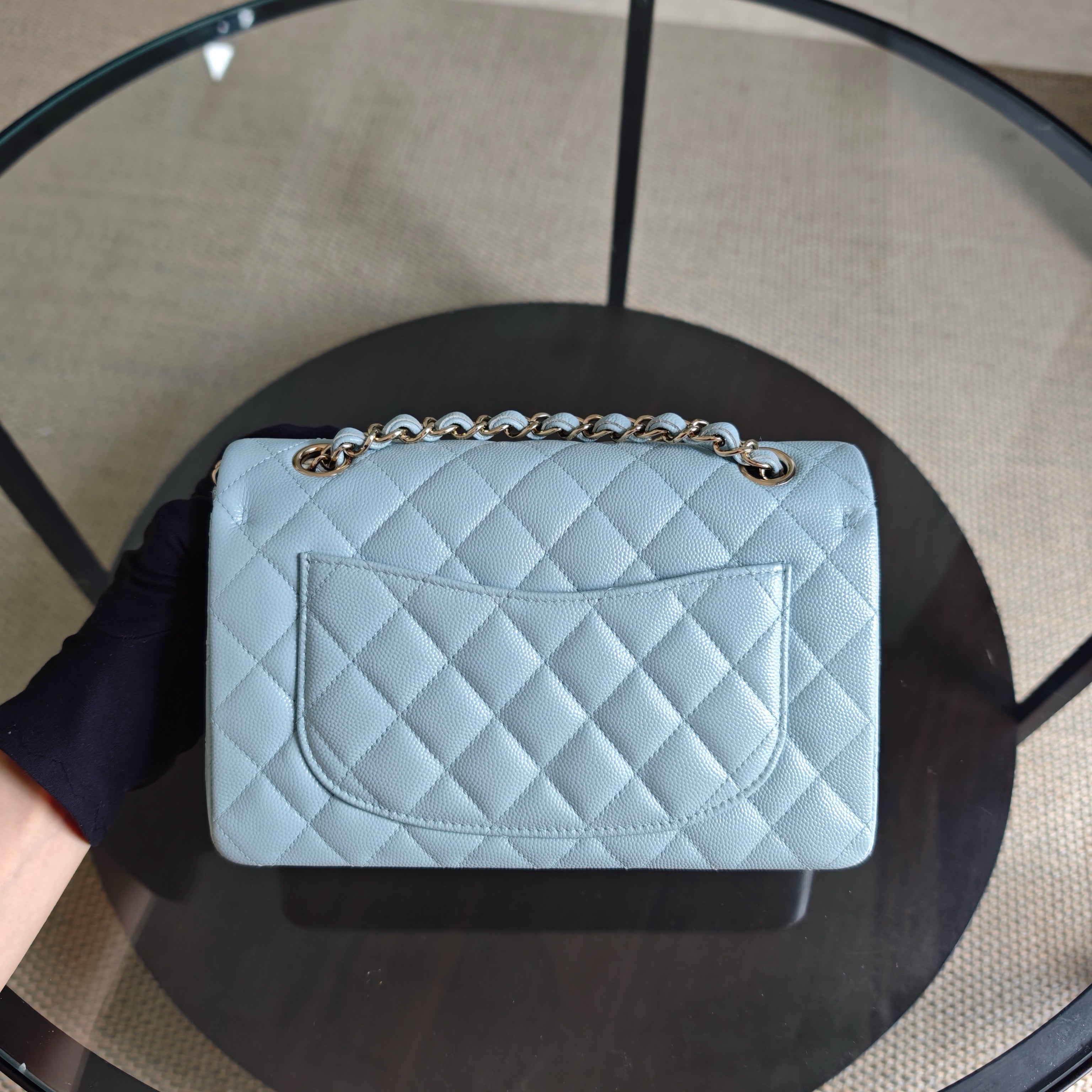 Chanel Classic Flap Small - Caviar 23CM Quilted Baby Blue Light Gold Hardware Microchip