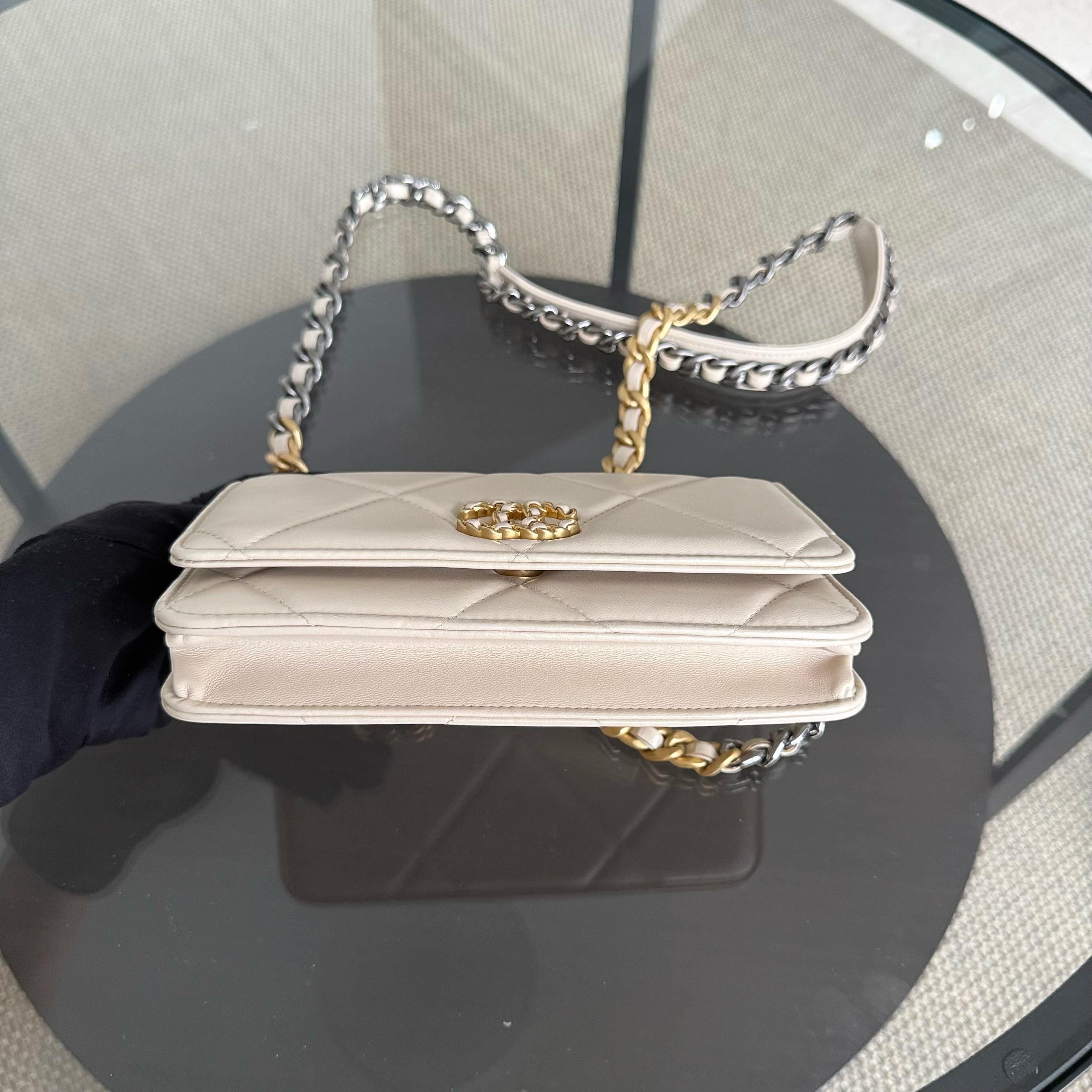 Chanel C19 WOC - 19 Bag Wallet On Chain Quilted Lambskin Beige Two Tone Gold Hardware Series 30