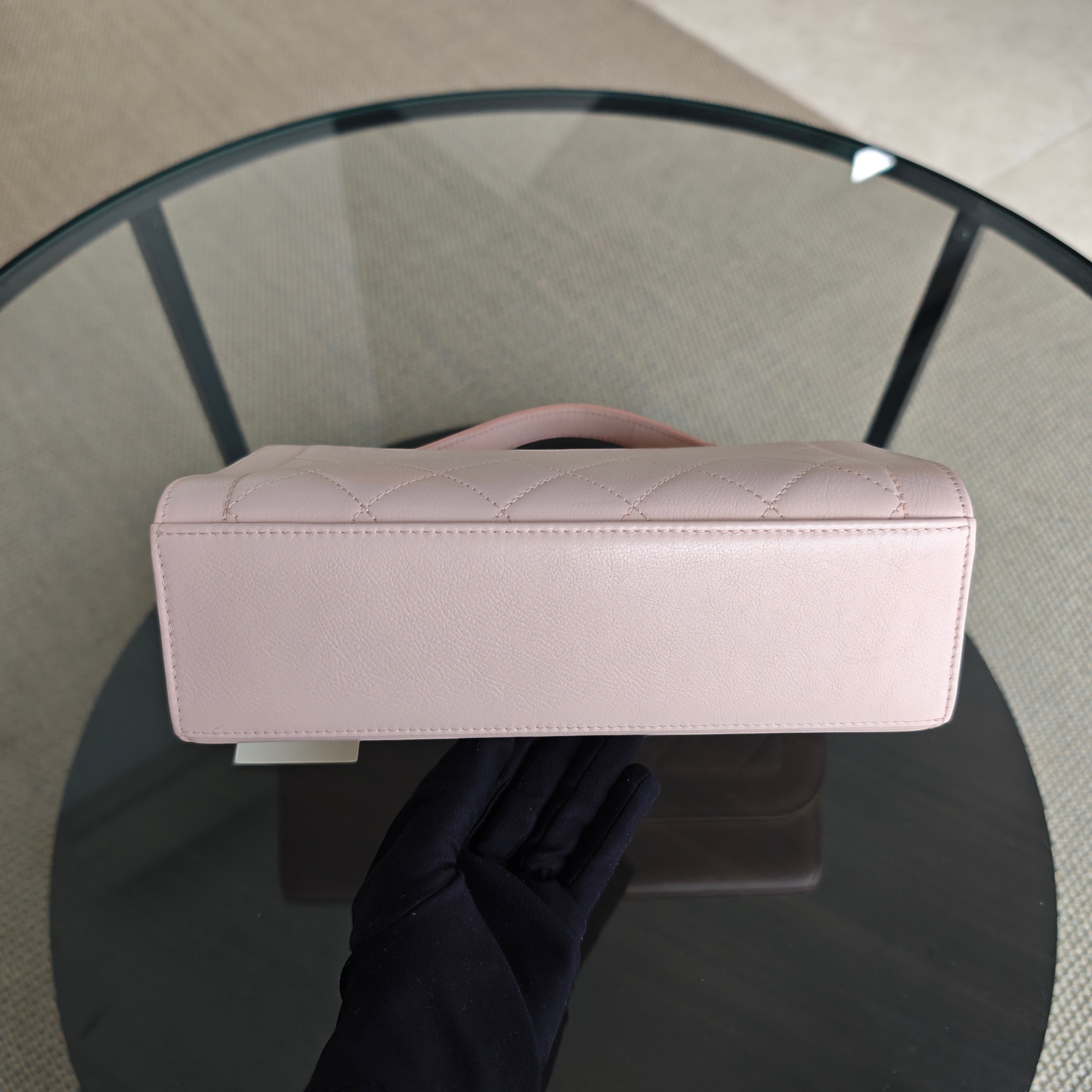 Chanel Label Click Medium - 25CM Quilted Grained Calfskin Light Pink Gold Hardware Series 23