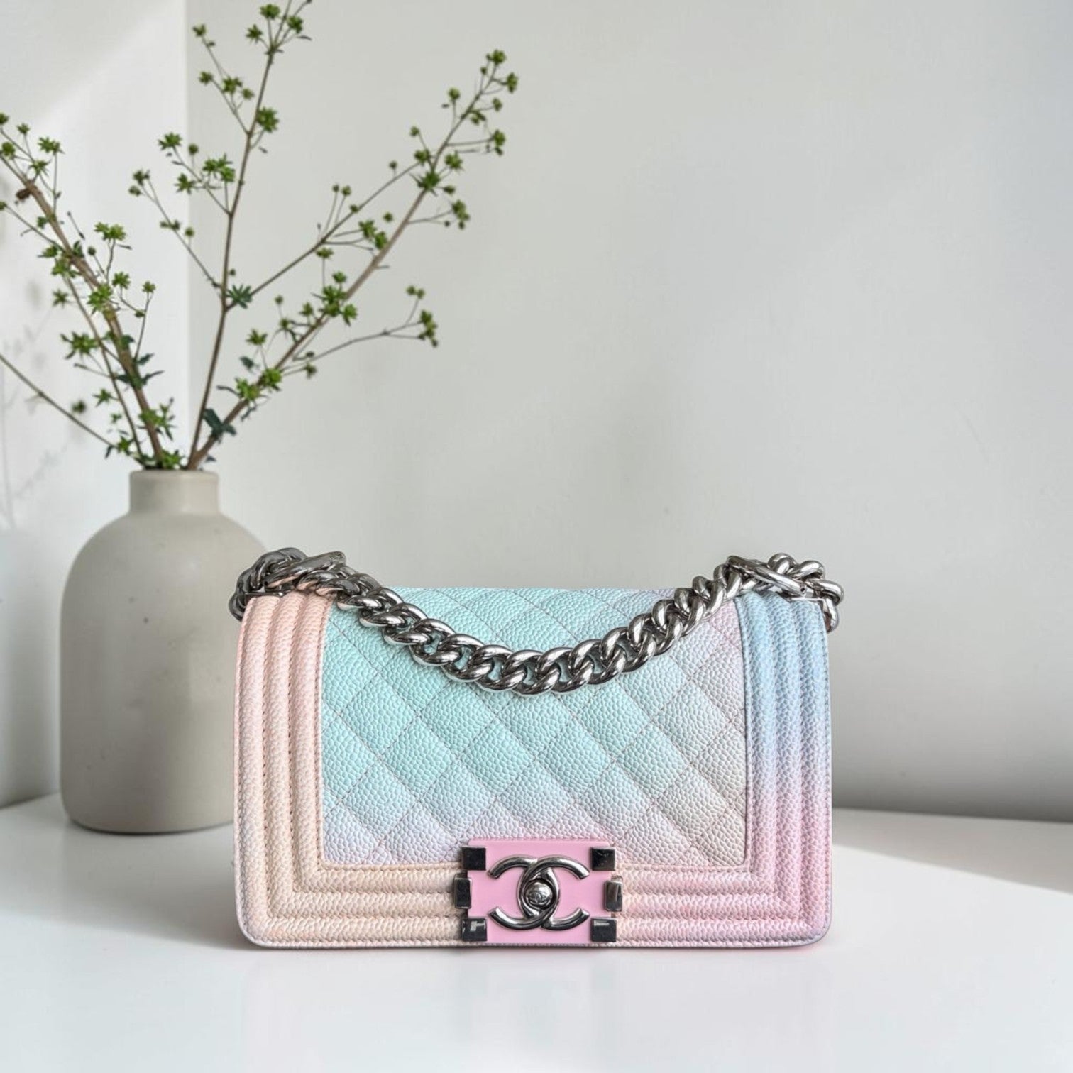 Chanel Boy Small Limited Edition - Caviar Quilted Rainbow Silver Hardware Series 25