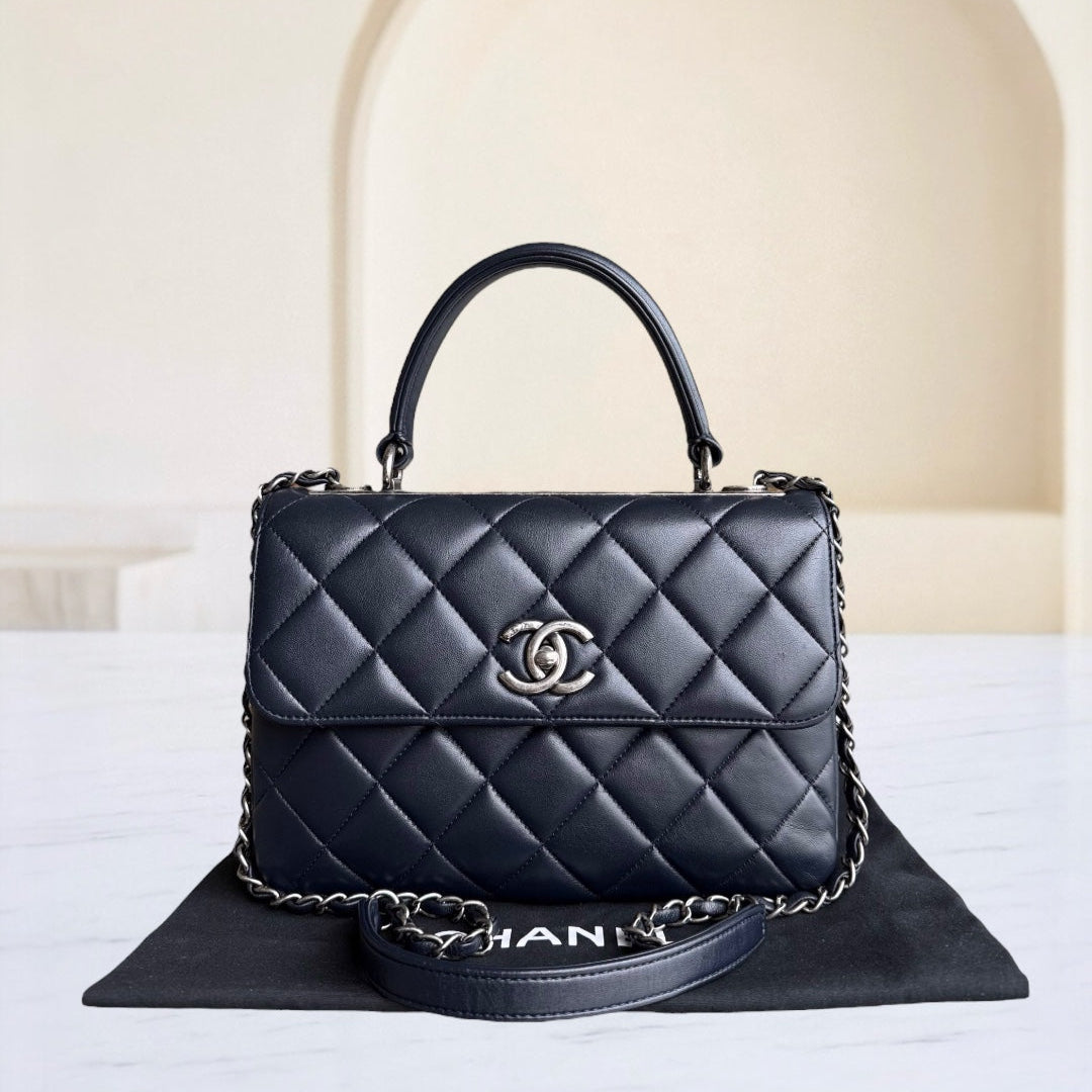 Chanel Trendy CC Small - Quilted Lambskin Dark Navy Blue Silver Hardware Series 21