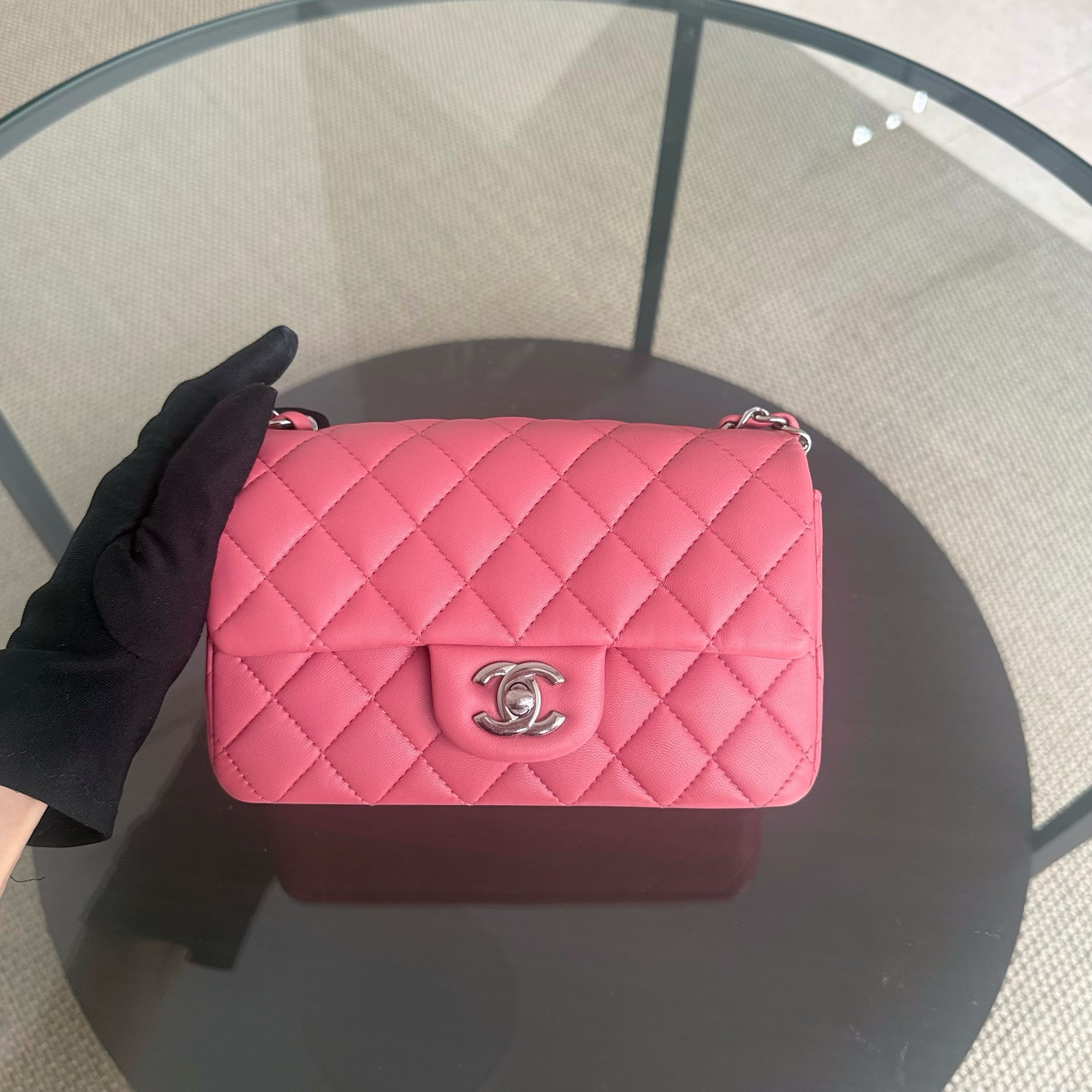Chanel Classic Flap Mini - 20CM Quilted Lambskin Pink Silver Hardware Series 28