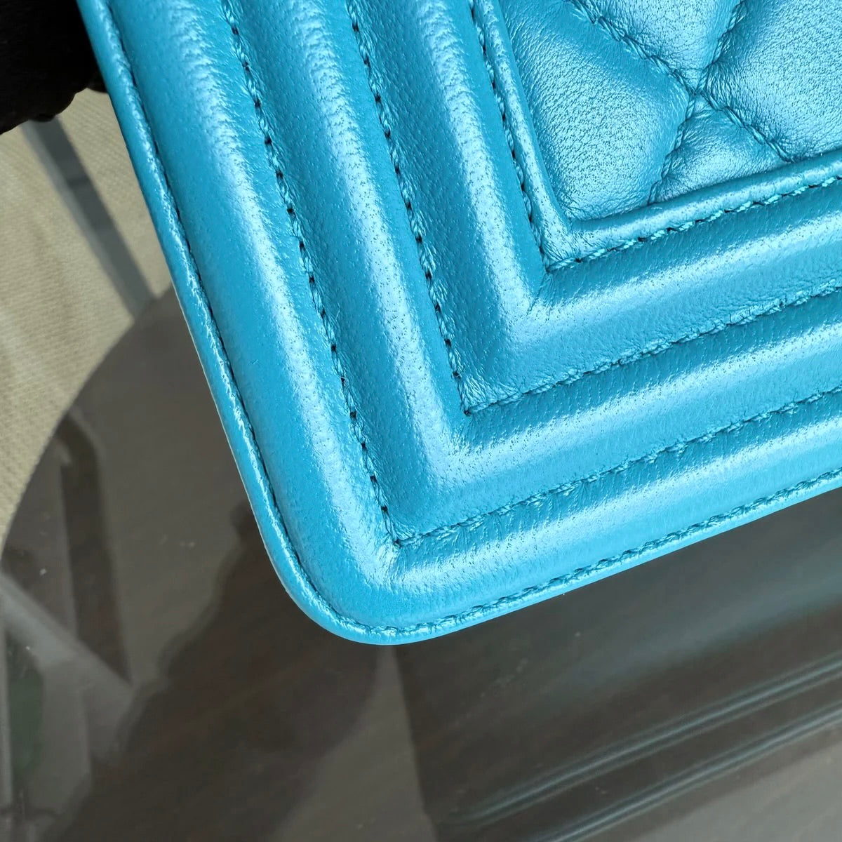 Chanel Boy Medium - 25CM Quilted Lambskin Blue Silver Hardware Series 19