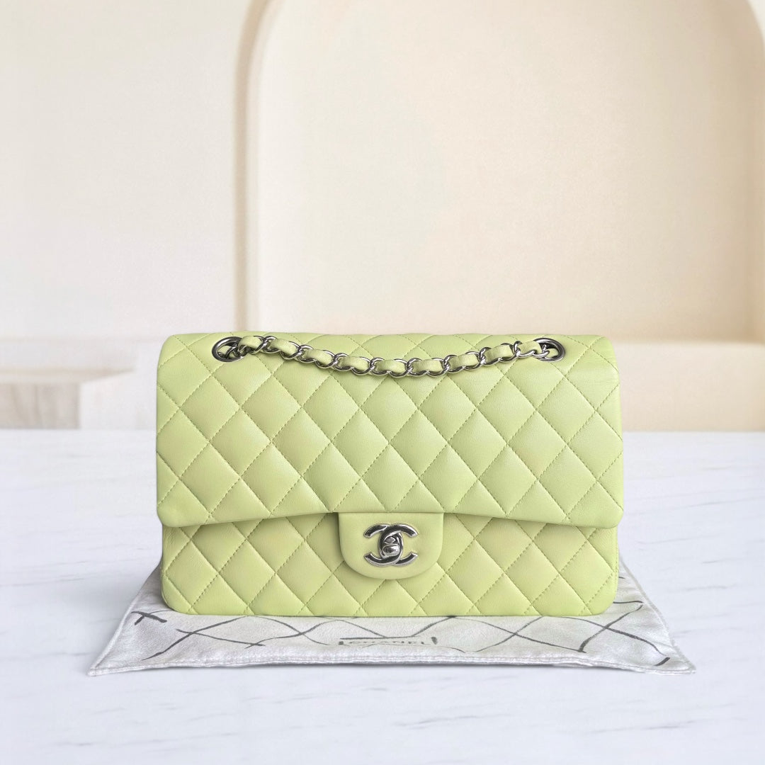 Chanel Classic Flap Medium - 25CM Quilted Lambskin Lime Silver Hardware Series 14