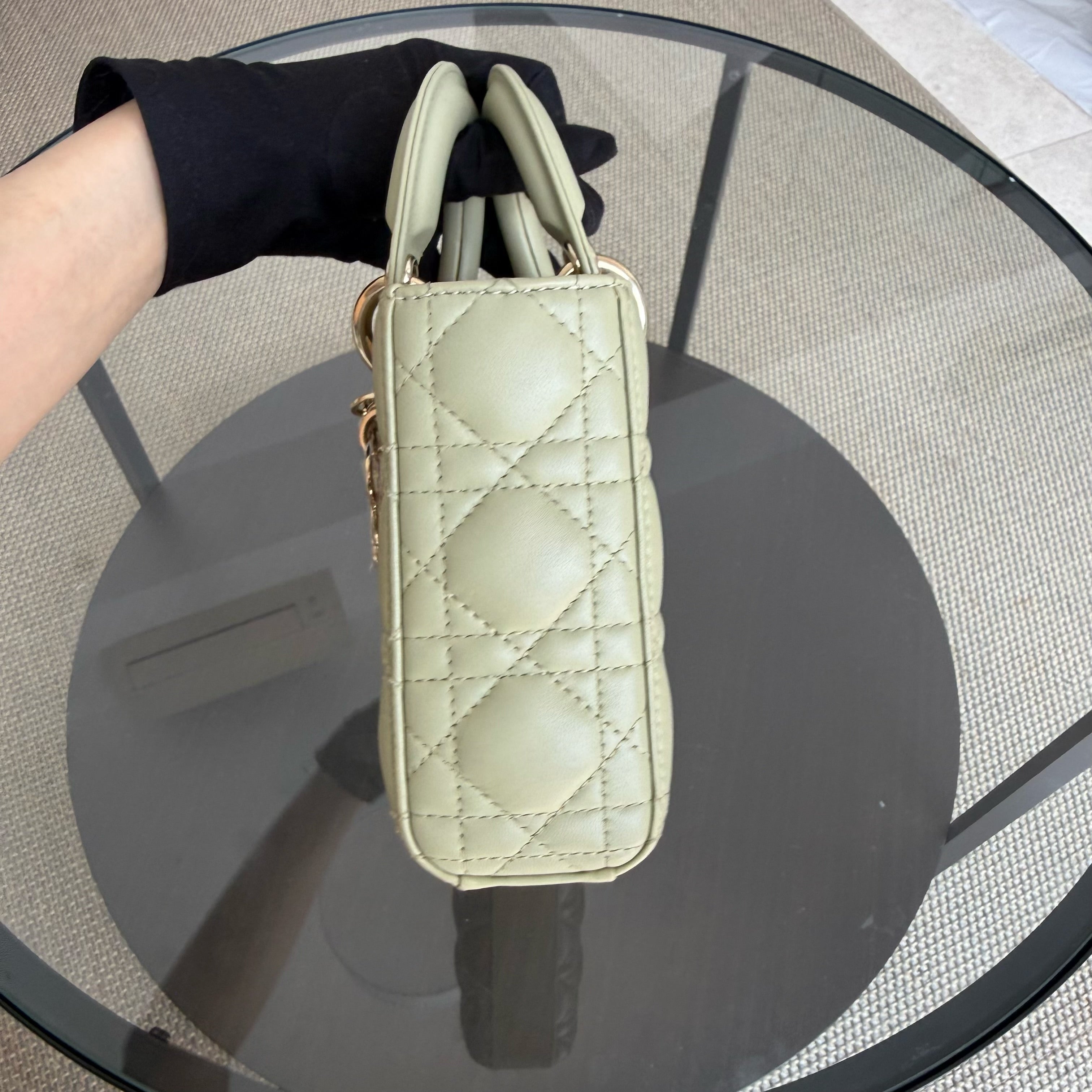 Dior D-Joy Medium - Cannage Lambskin Lime Gold Hardware