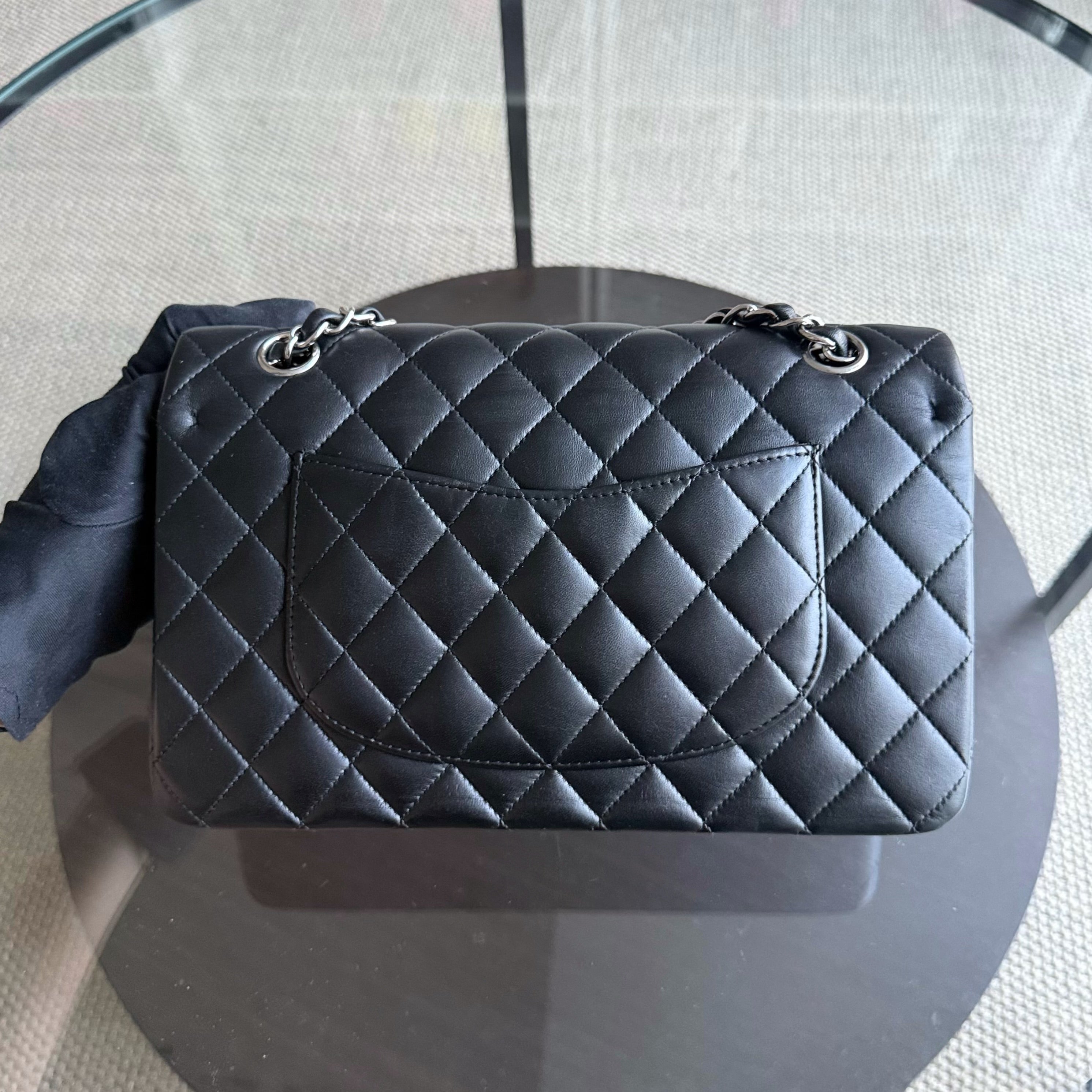 Chanel Classic Flap Medium - 25CM Quilted Lambskin Black Silver Hardware Series 12