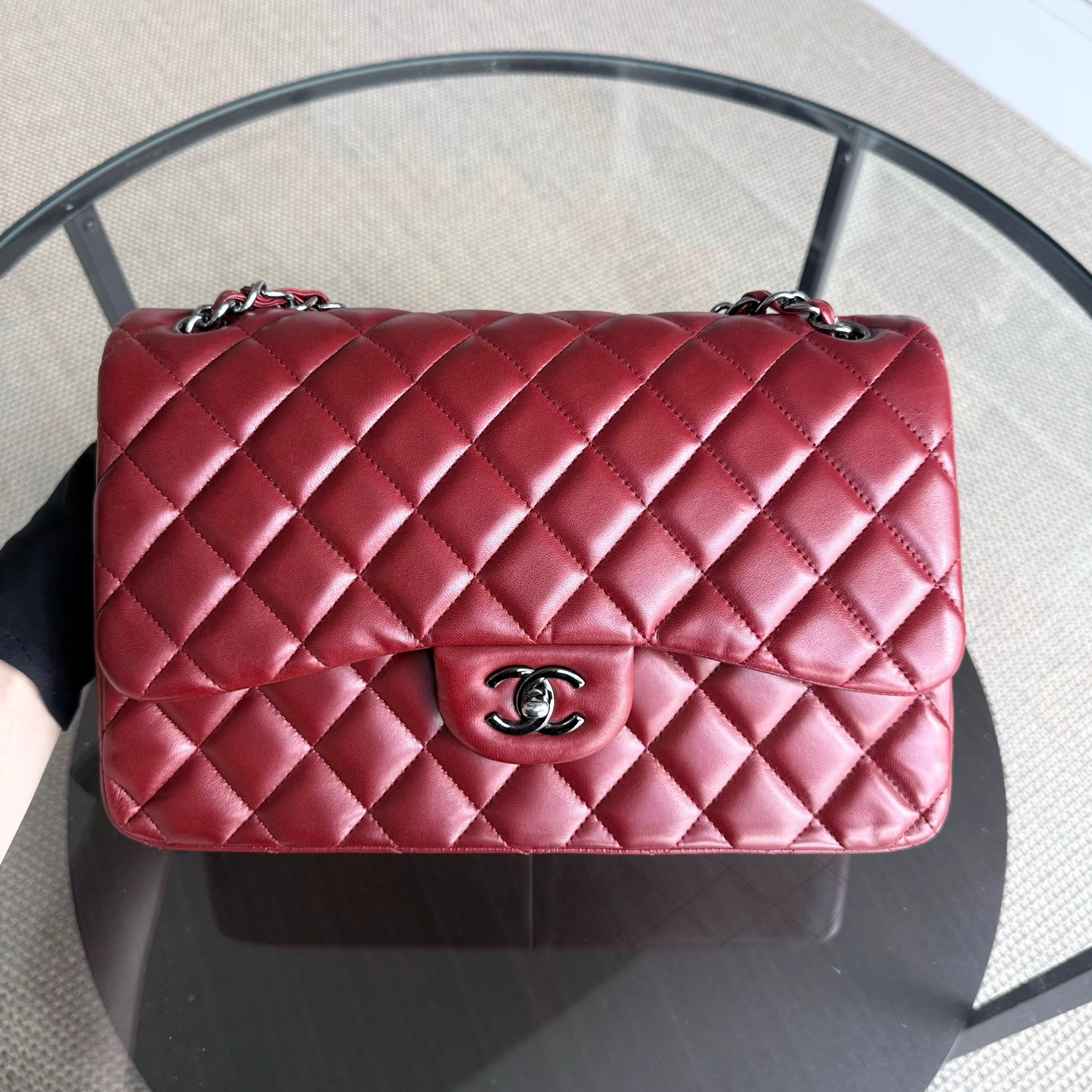 Chanel Classic Flap Jumbo - Double Flap 30CM Quilted Lambskin Dark Red Gold Hardware Series 15