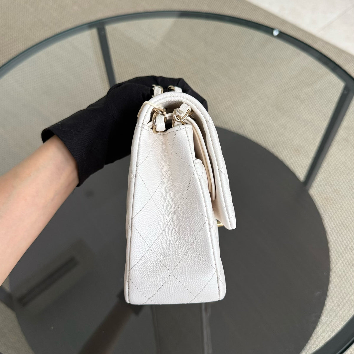 Chanel Classic Flap Medium - Caviar 25CM Quilted White Gold Hardware Series 31