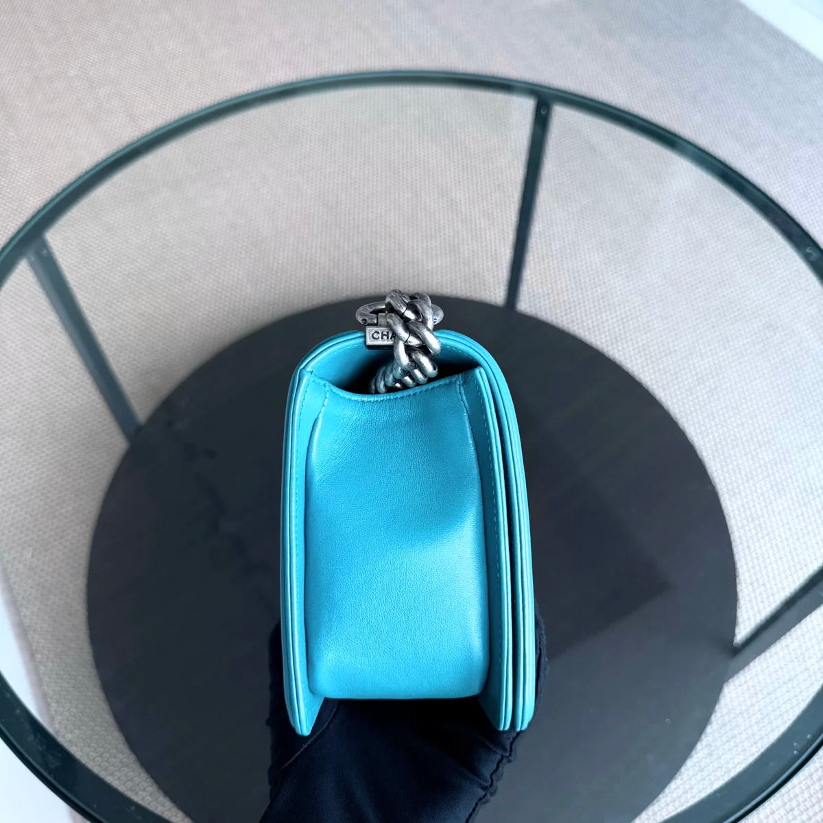 Chanel Boy Medium - 25CM Quilted Lambskin Blue Silver Hardware Series 19