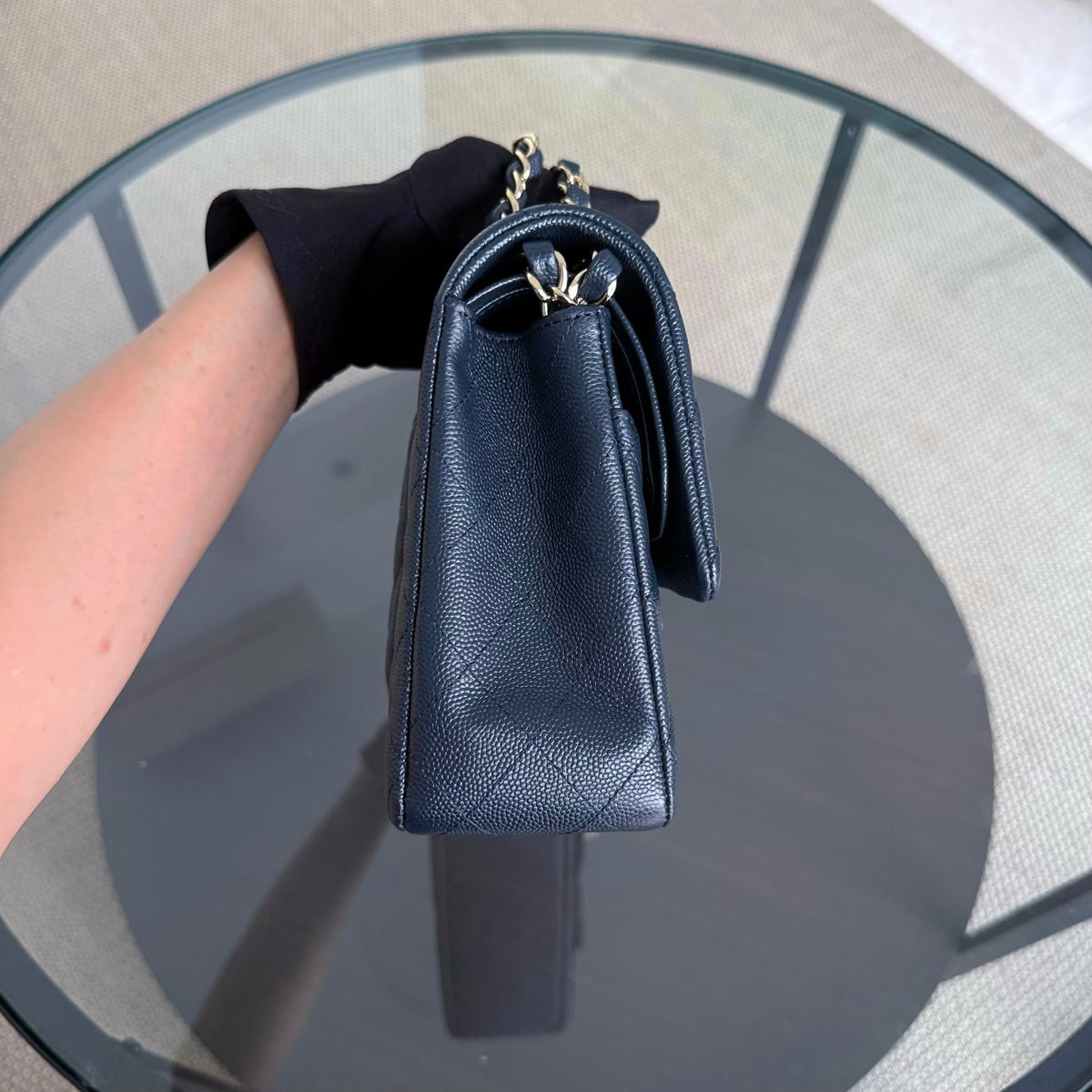 Chanel Classic Flap Medium - Caviar 25CM Quilted Midnight Blue Light Gold Hardware Series 26