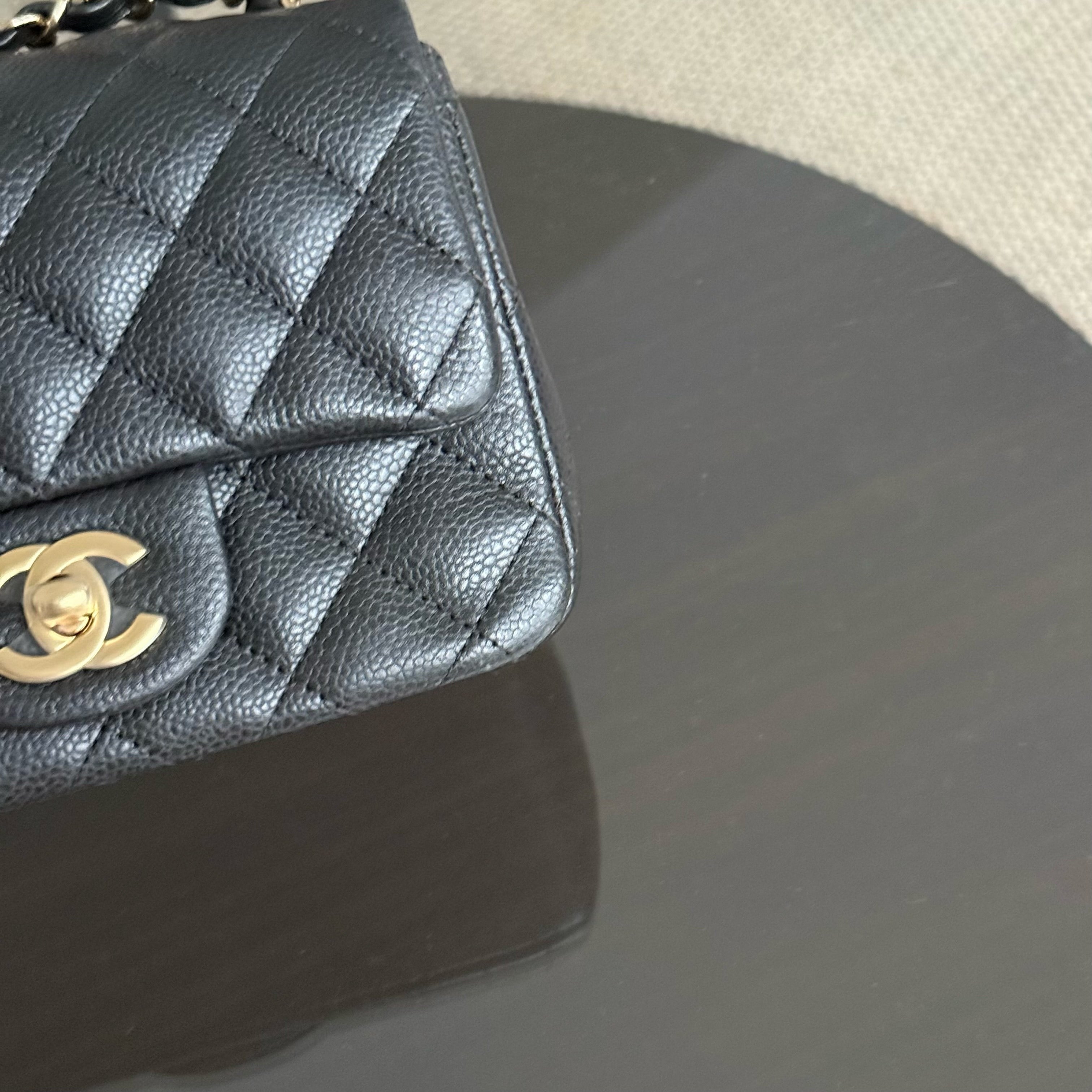 Chanel Classic Flap Mini Square - Caviar Quilted Black Gold Hardware Series 25