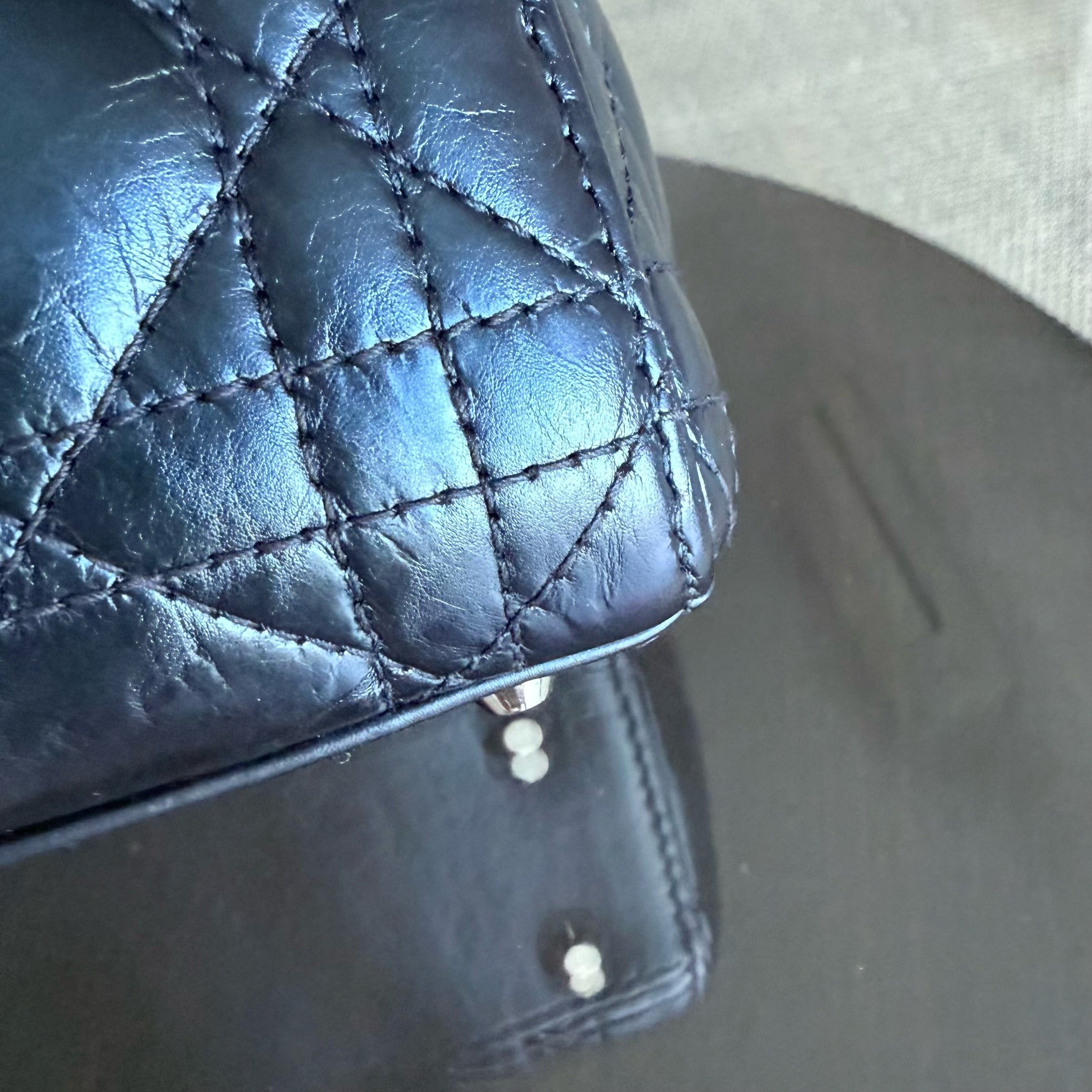 Dior Lady Mini - Cannage Glazed Calfskin Metallic Blue Silver Hardware