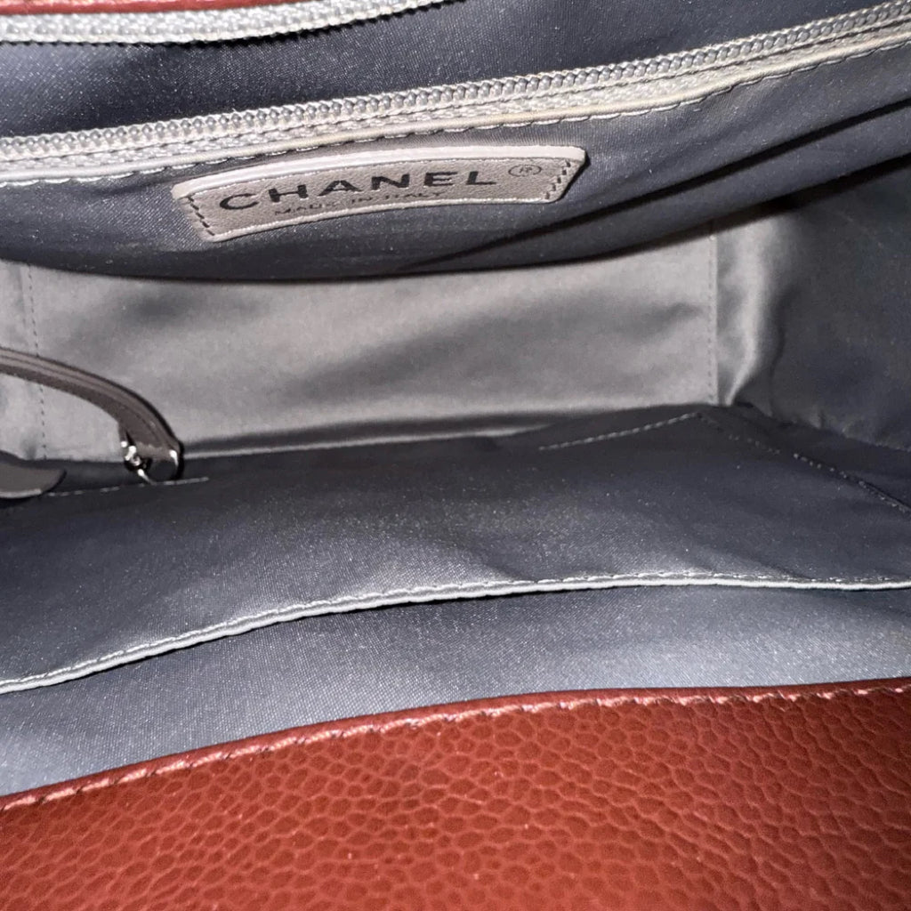 Chanel Caviar PST Petite Shopping Tote Quilted Grained Calfskin Burgundy Silver Hardware Series 18