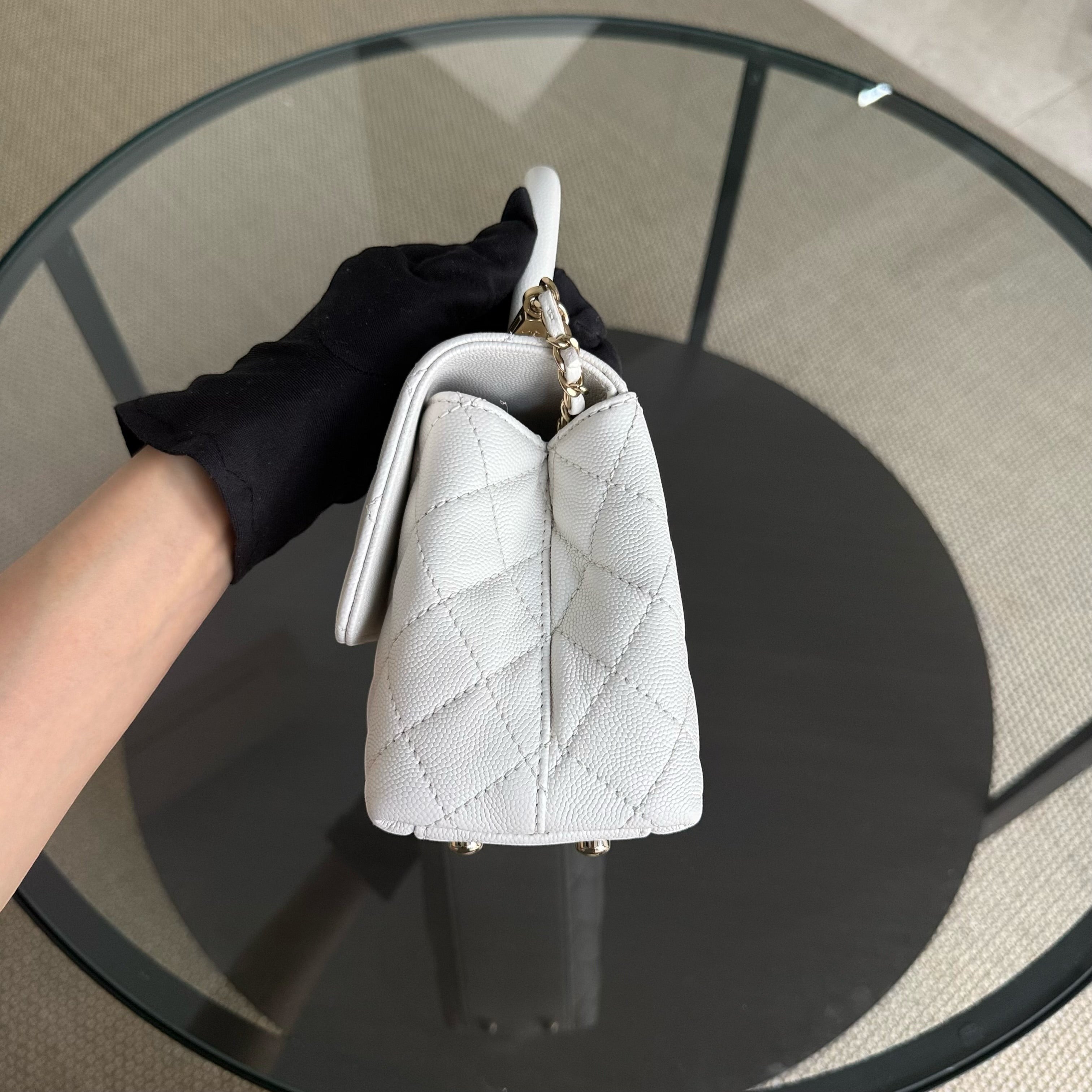Chanel Coco Handle Small - 24CM Caviar Quilted White Gold Hardware Microchip
