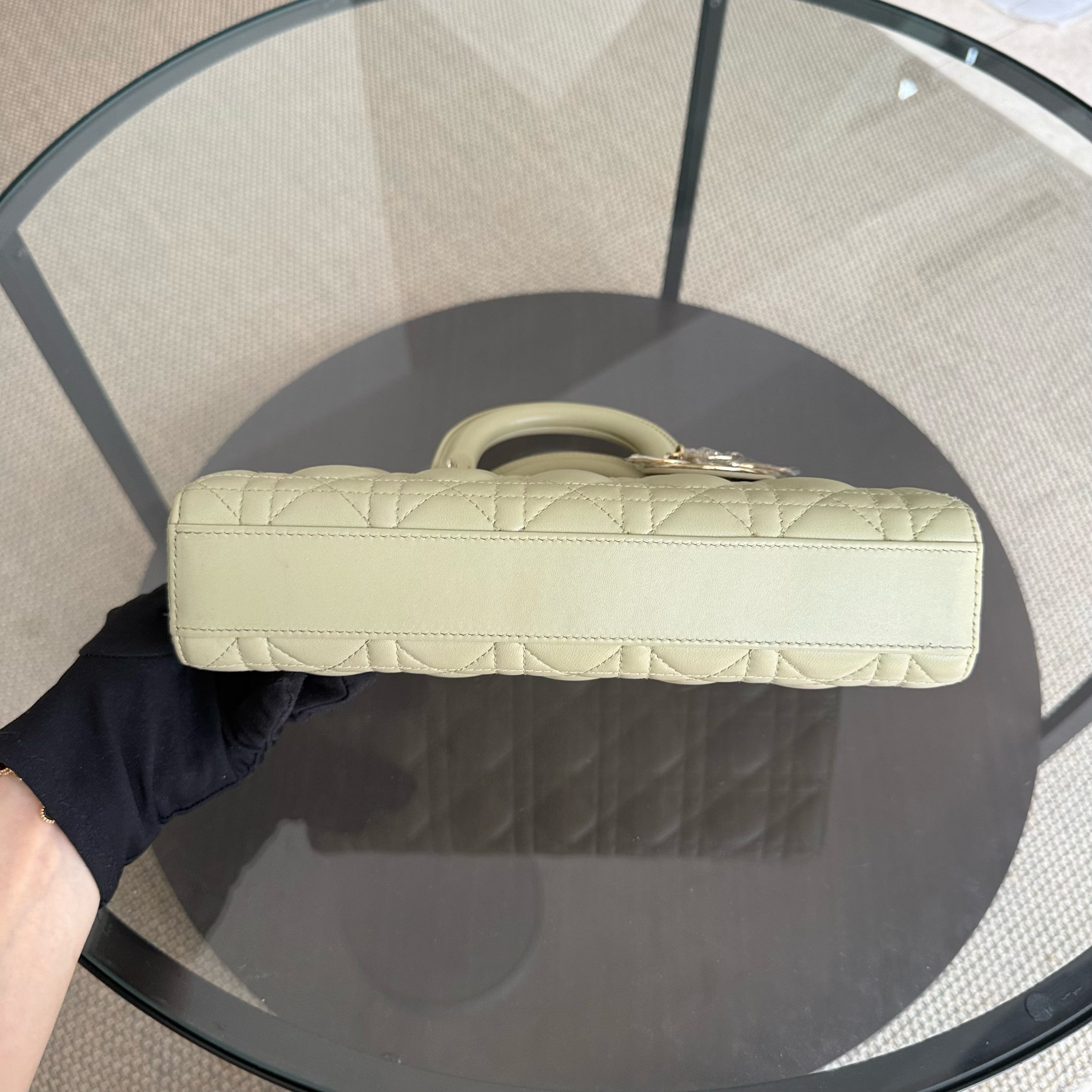 Dior D-Joy Medium - Cannage Lambskin Lime Gold Hardware
