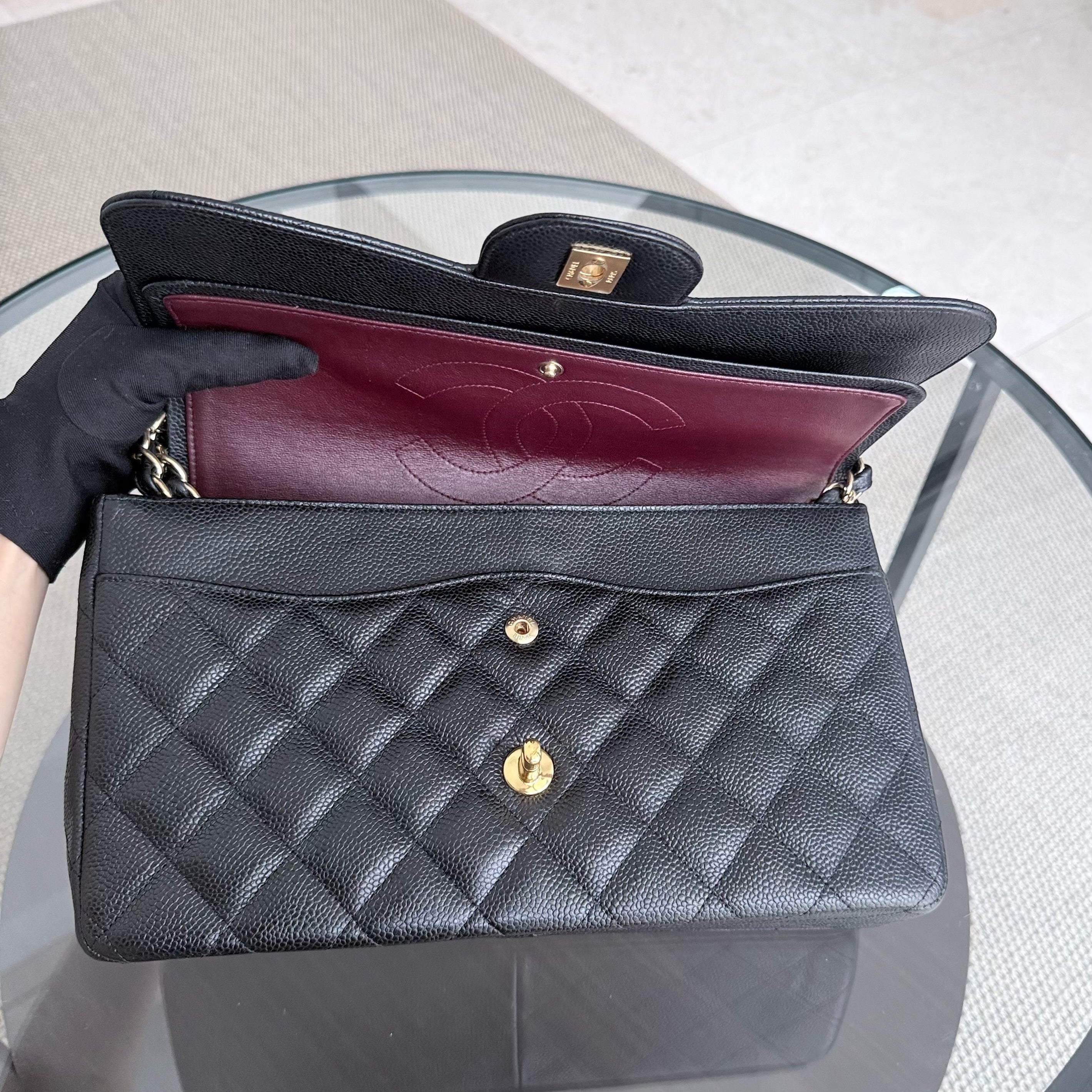 Chanel Classic Flap Jumbo - Caviar 30CM Double Flap Quilted Grained Calfskin Black Gold Hardware
