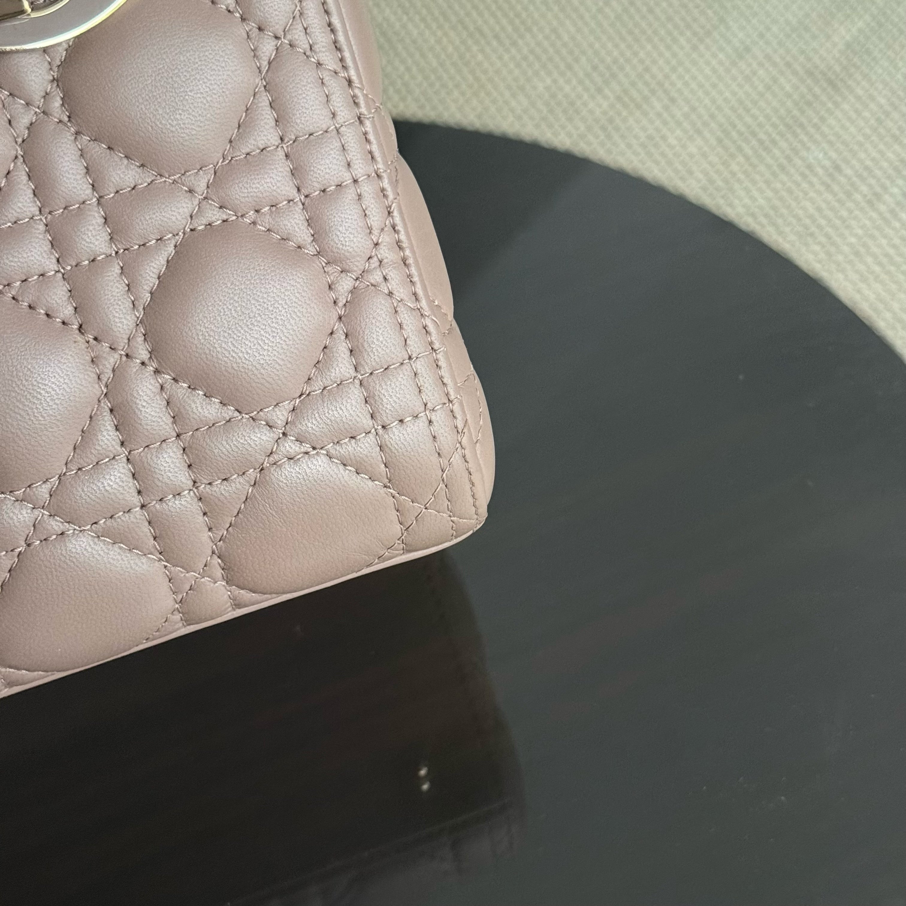 Dior Lady Flap Medium - Cannage Lambskin Dark Blush Gold Hardware Adjustable Strap