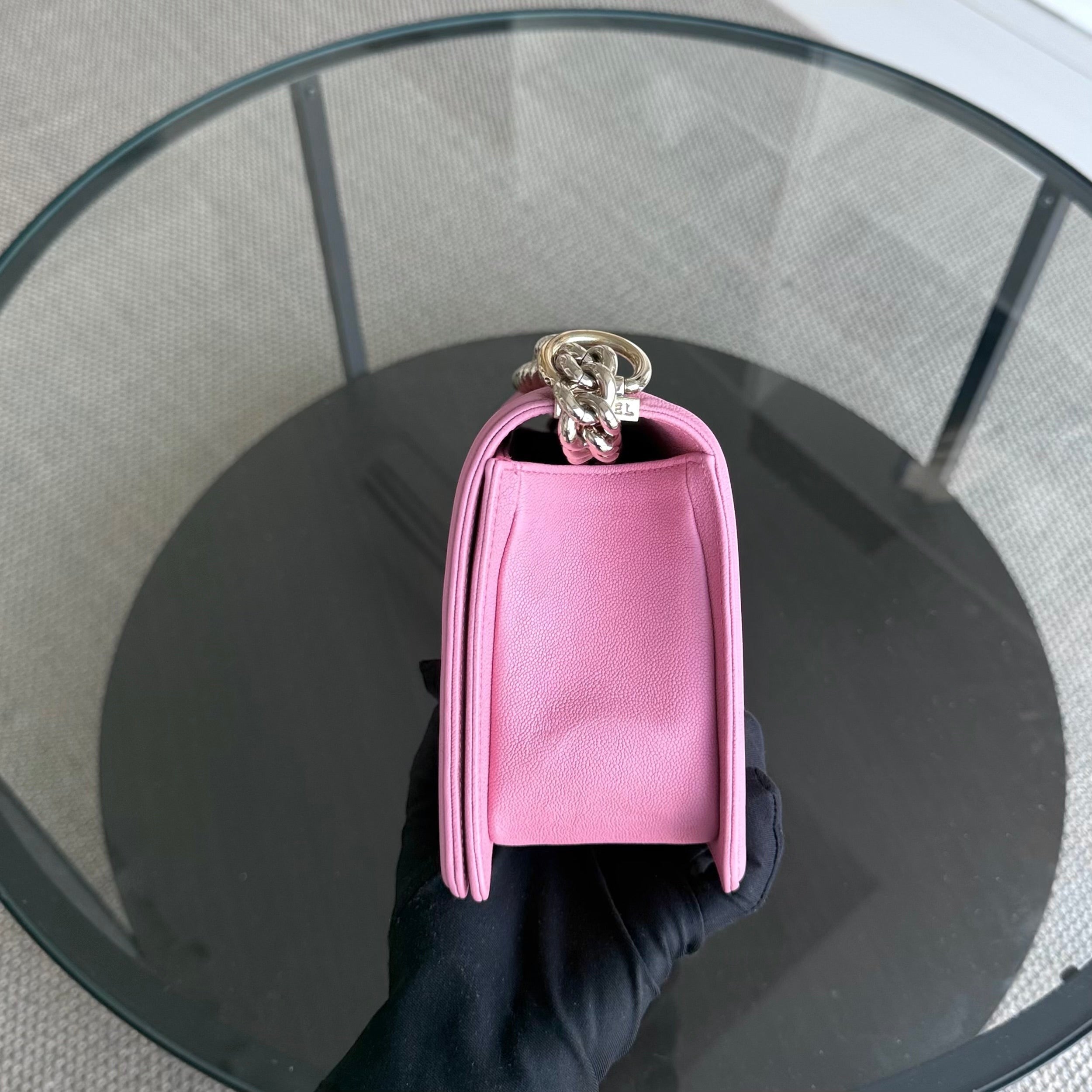 Chanel Boy Medium - 25CM Quilted Caviar Barbie Pink Gold Hardware Series 30