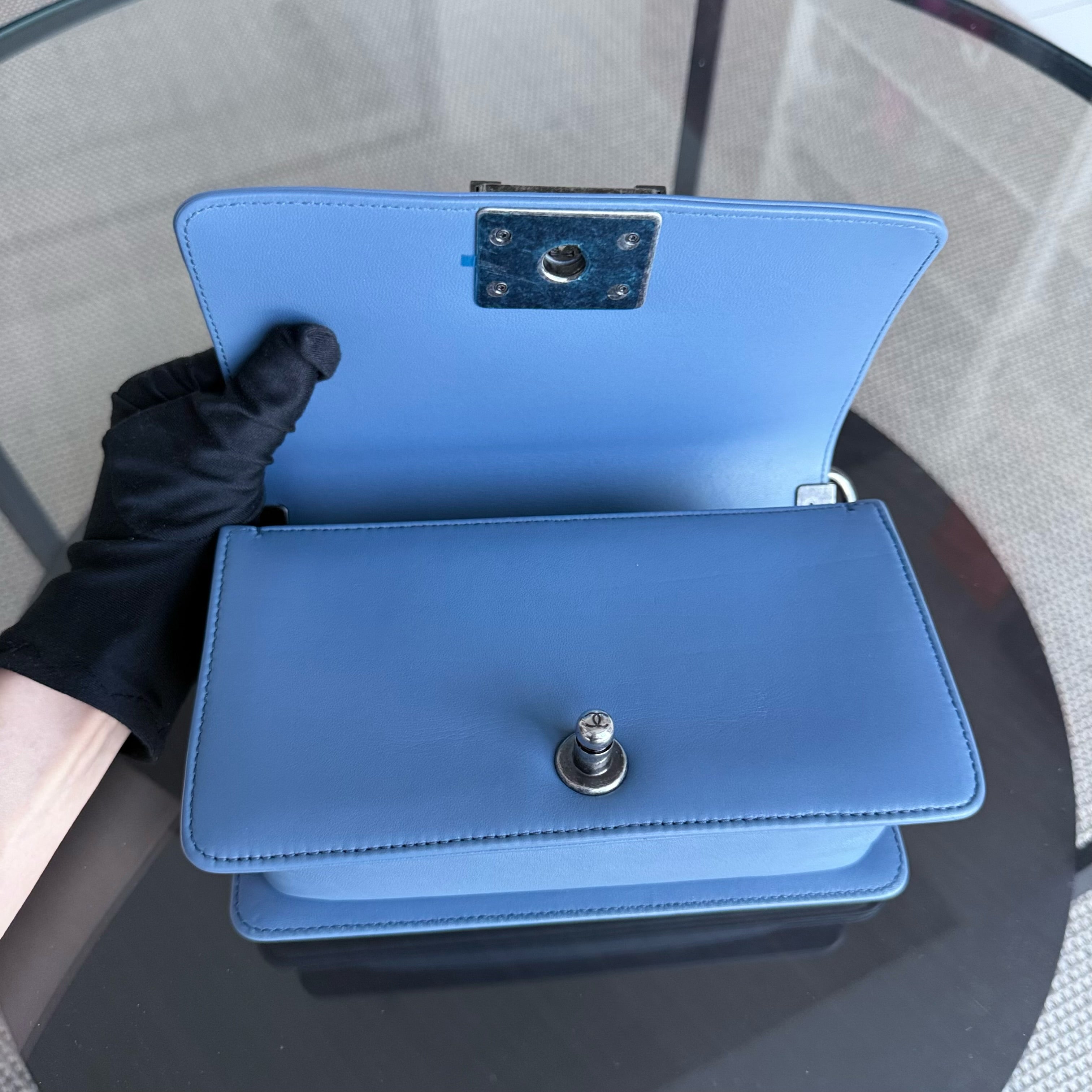 Chanel Boy Small - Stingray Light Blue Ruthenium Silver Hardware Series 22