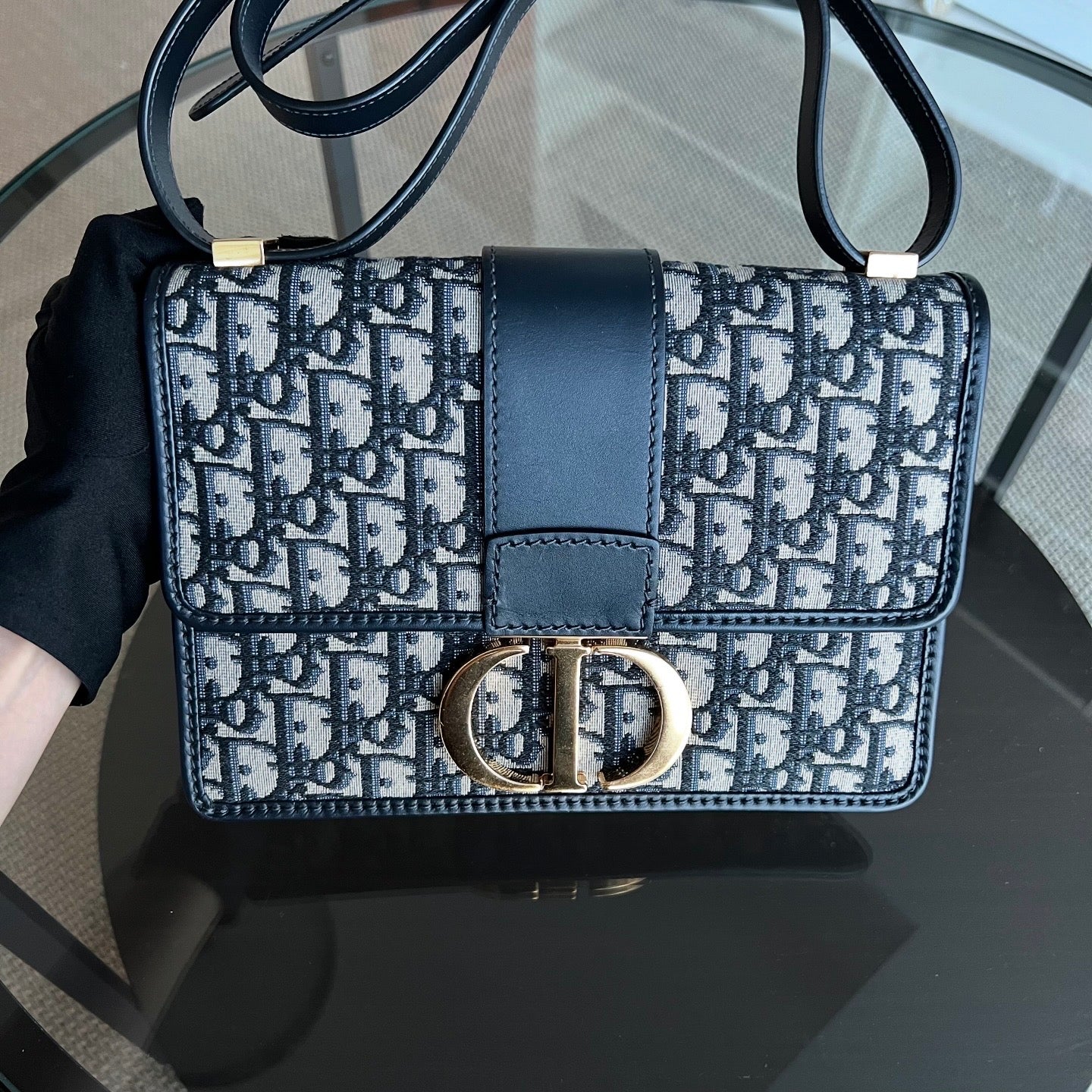 Dior Montaigne 30 - Medium Oblique Canvas Blue Shoulder Bag Golden Hardware