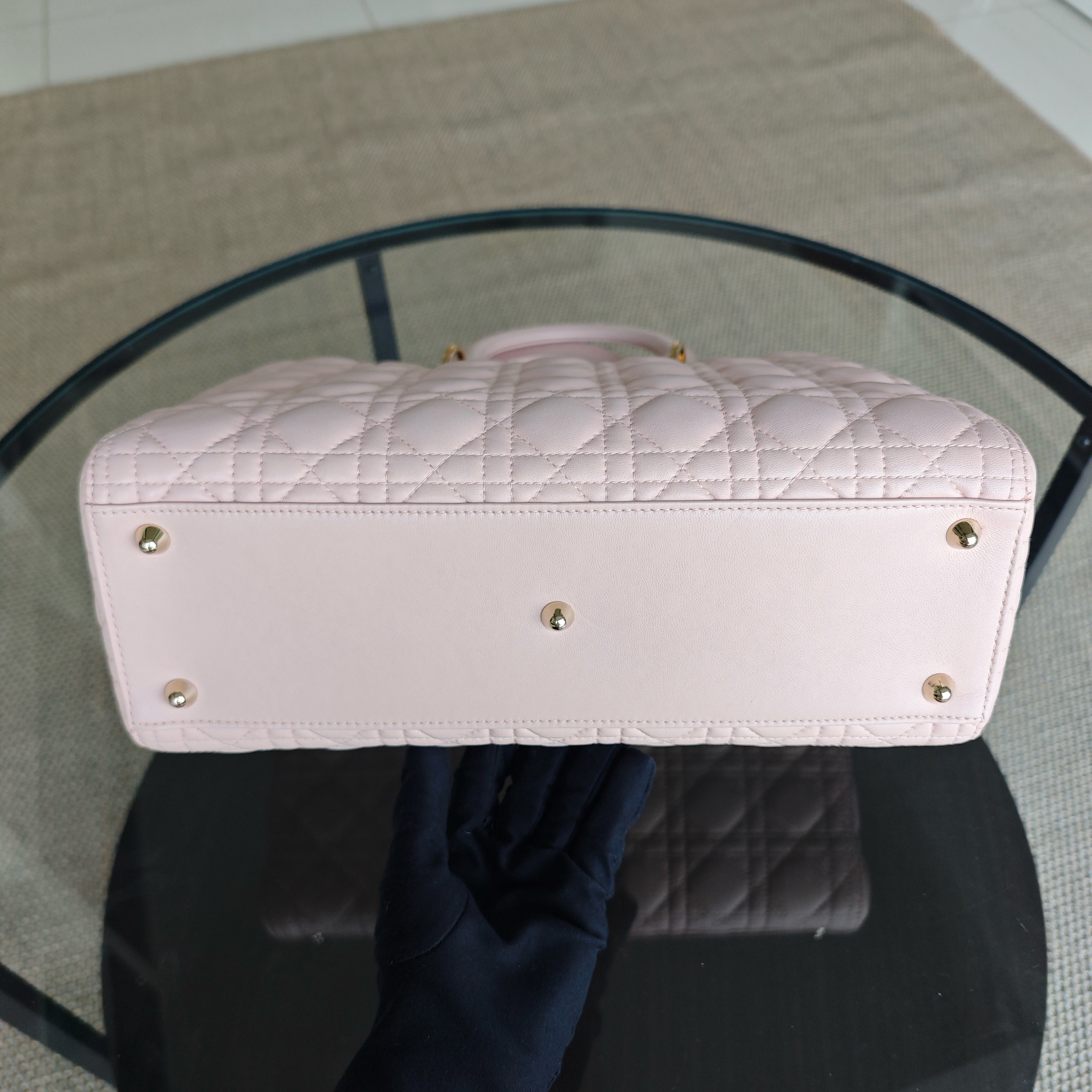 Dior Lady Large - Cannage Lambskin Light Pink Gold Hardware