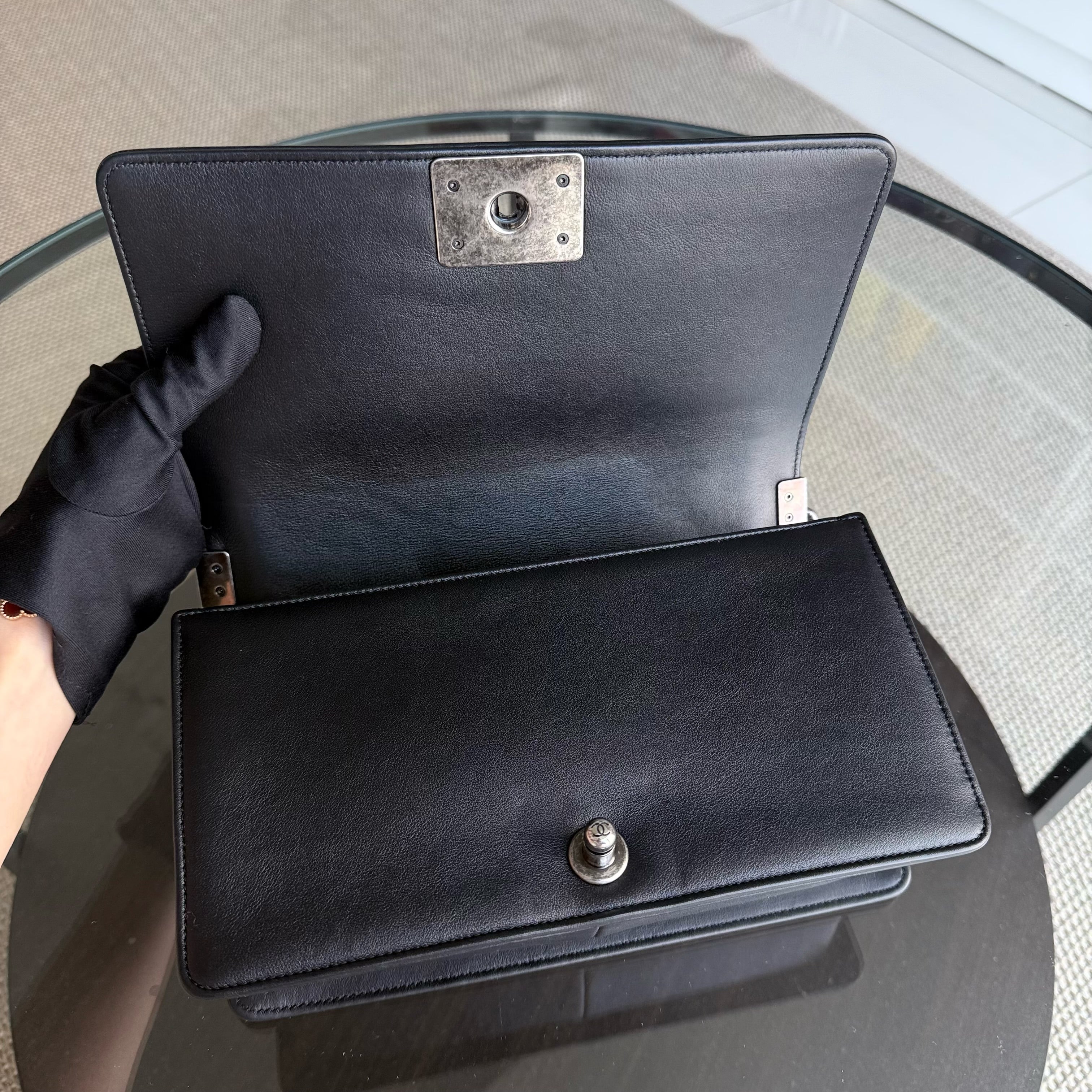 Chanel Boy Medium - 25CM Quilted Calfskin Black Ruthenium Silver Hardware Series 20