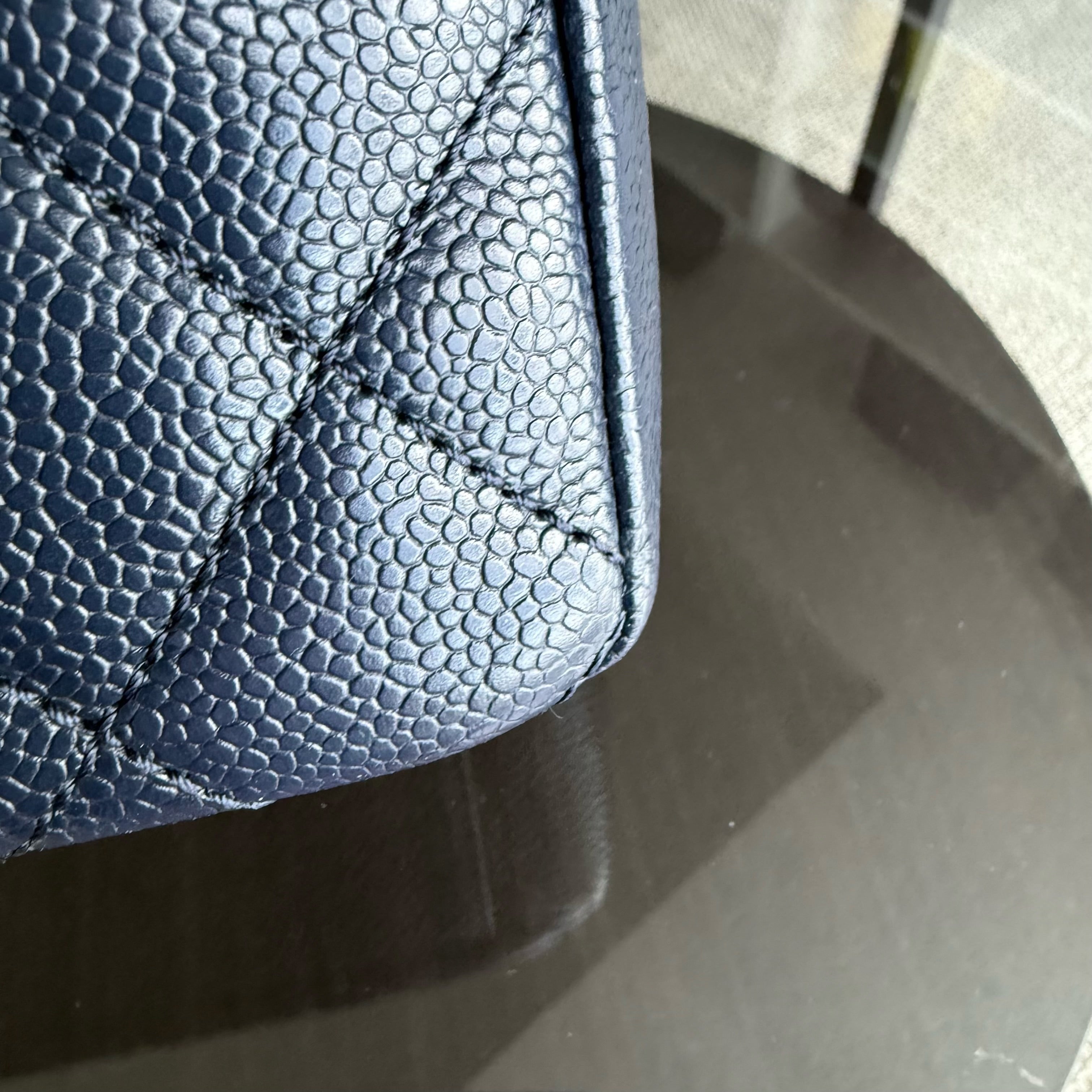 Chanel PST Petite Shopping Tote - Caviar 24CM Quilted Dark Blue Silver Hardware Series 18