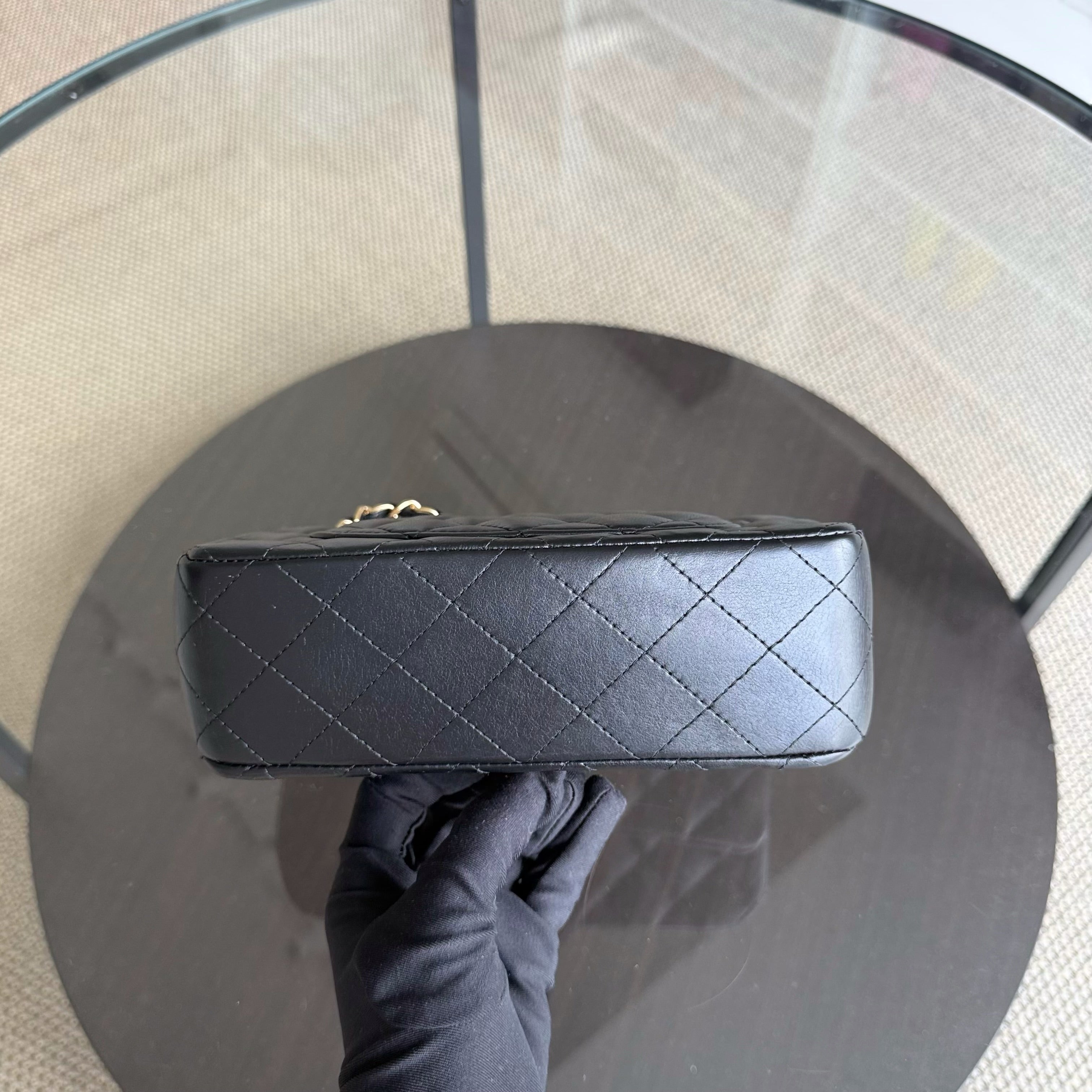 Chanel Lambskin Mini Rectangle Classic Flap - 20CM Quilted Black Golden Hardware Series 21