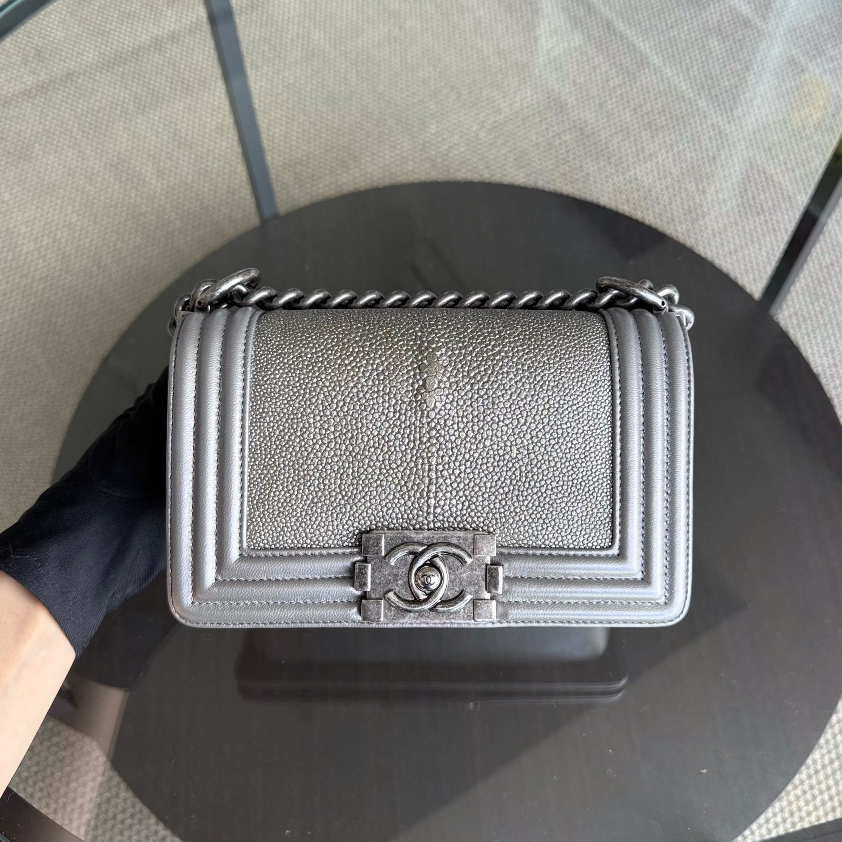 Chanel Boy Small - Stingray Pink Ruthenium Silver Hardware Series 20
