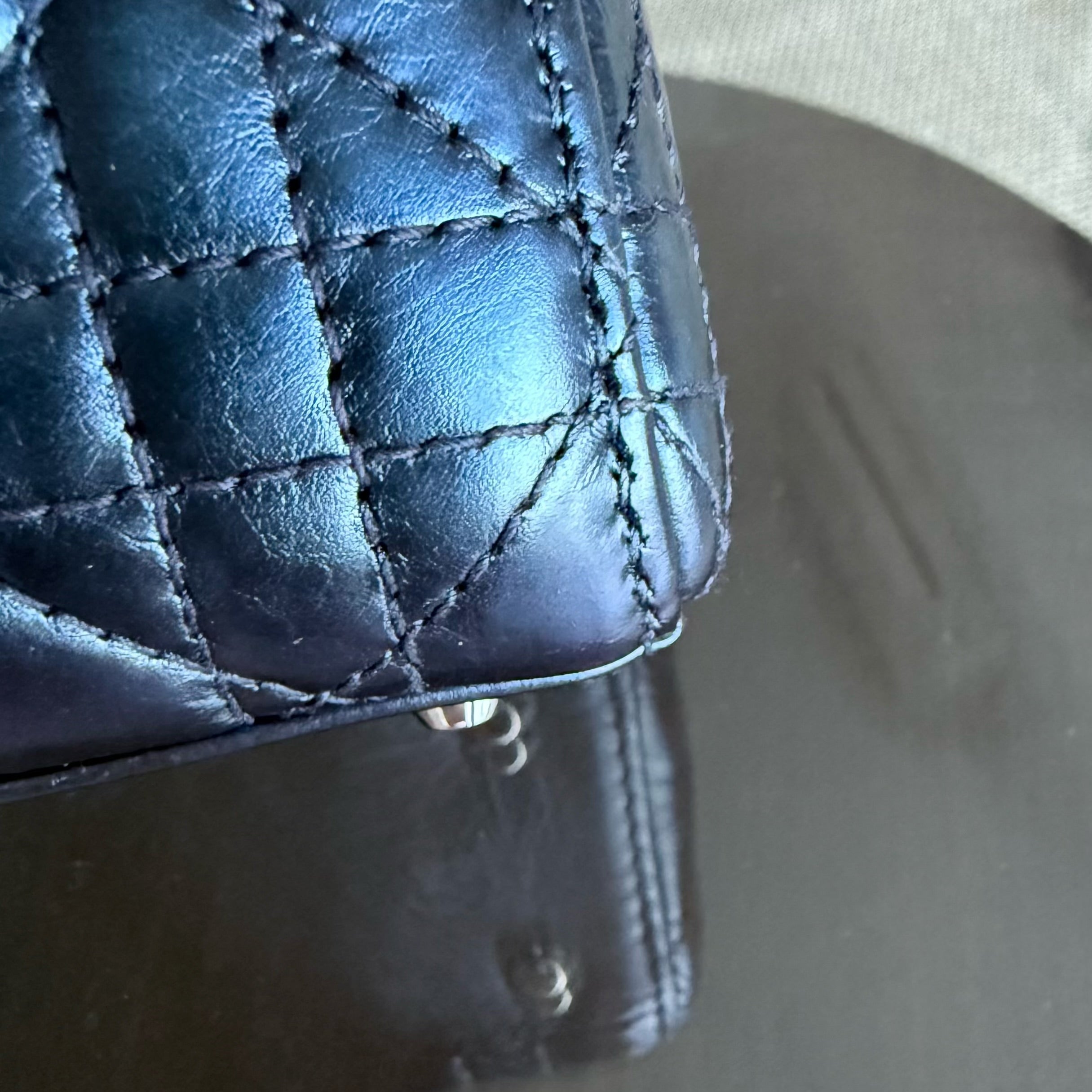 Dior Lady Mini - Cannage Glazed Calfskin Metallic Blue Silver Hardware