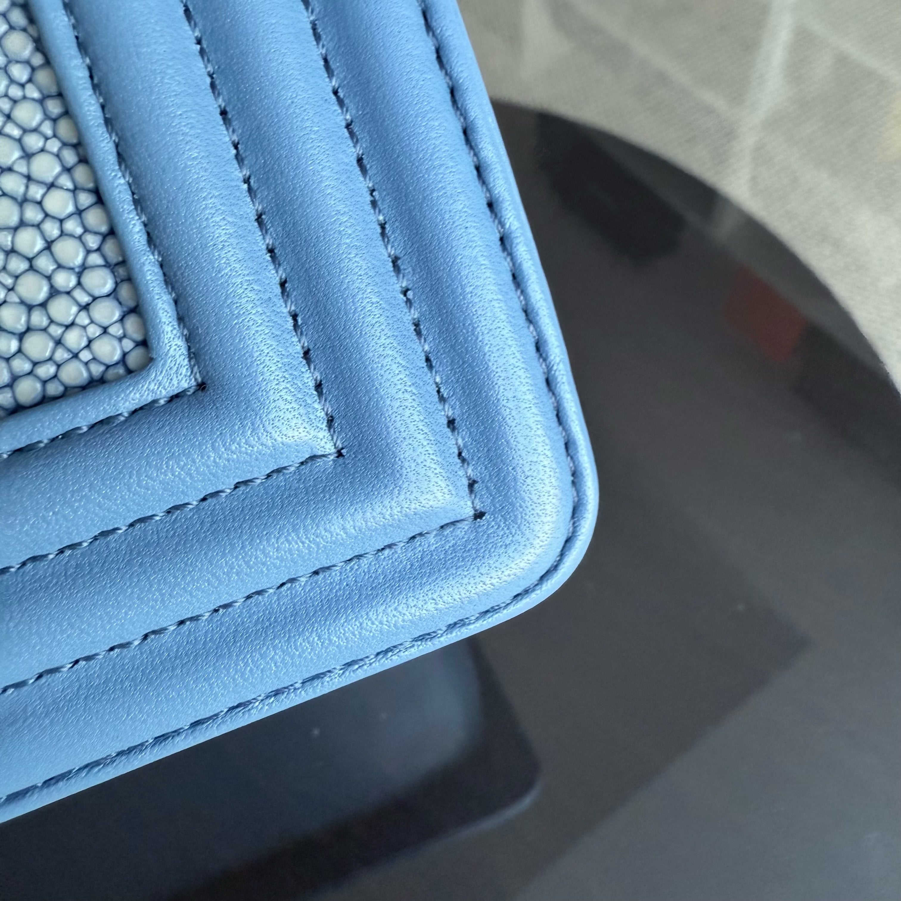 Chanel Boy Small - Stingray Light Blue Ruthenium Silver Hardware Series 22