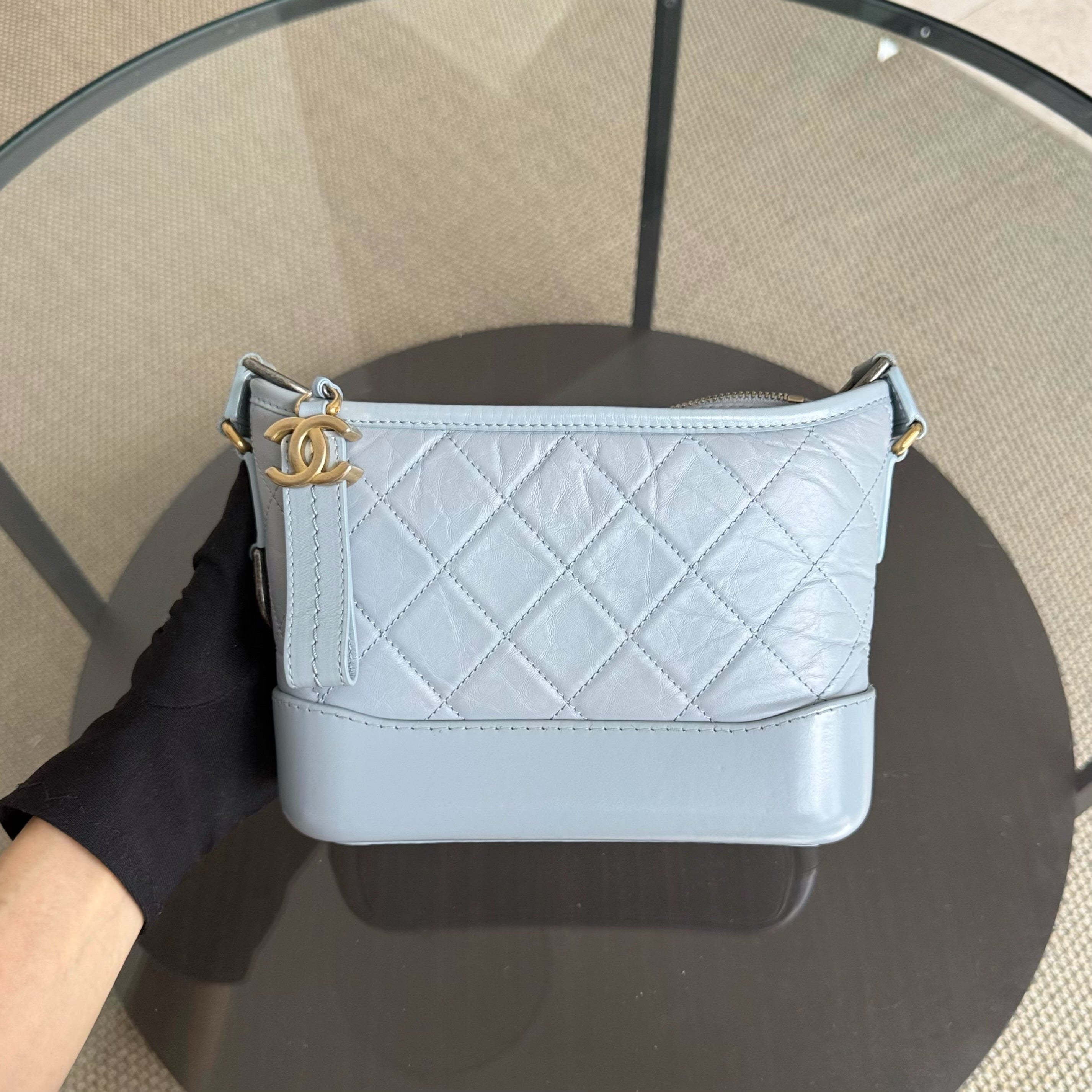 Chanel Gabrielle Small - Aged Calfskin Baby Blue Mixed Gold Hardware Series 27