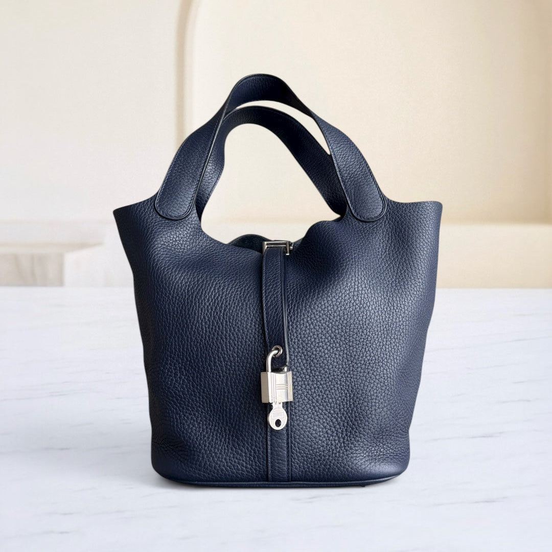 Hermes Picotin 22 - Midnight Blue Clemence Leather Silver Hardware Stamp X