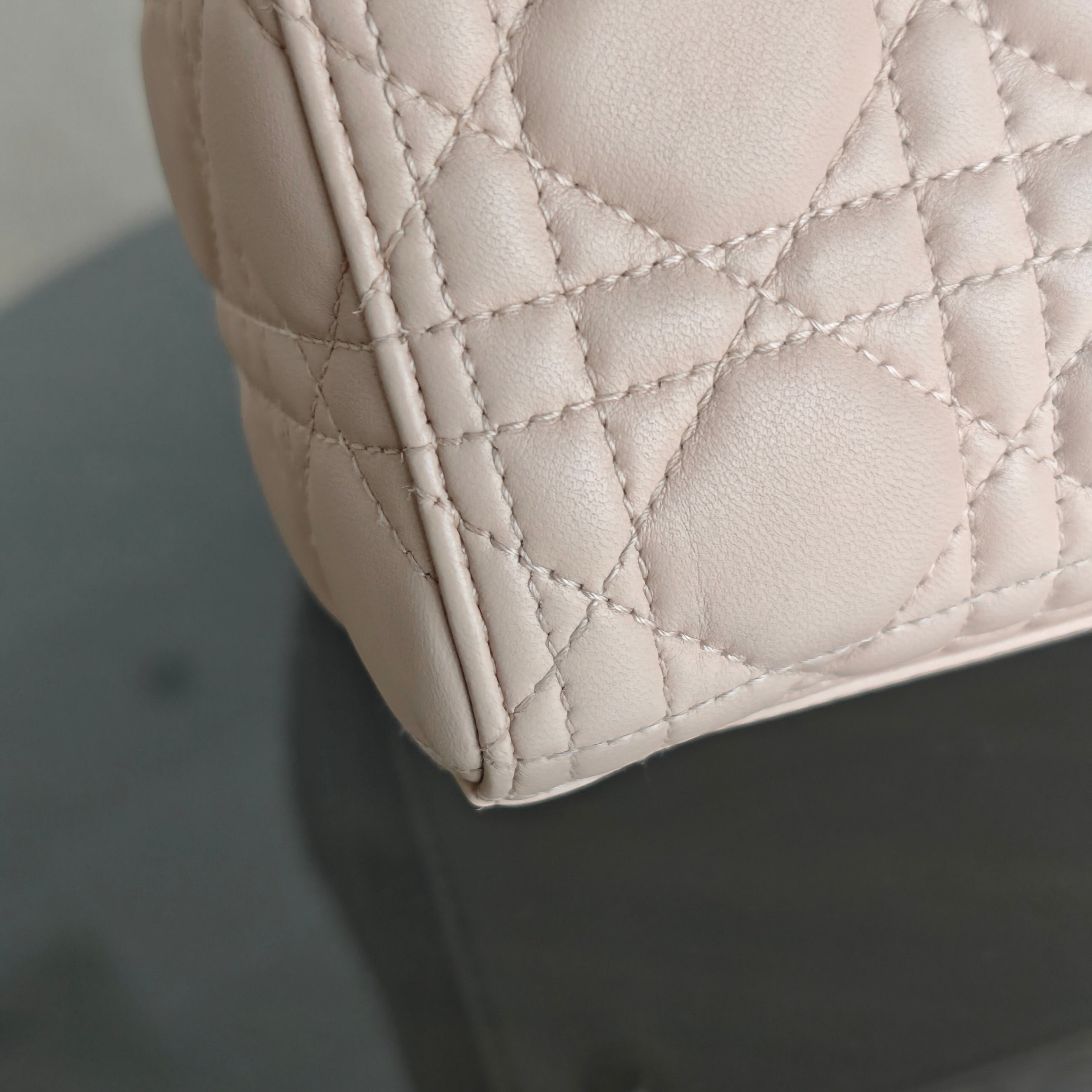 Dior Lady Large - Cannage Lambskin Light Pink Gold Hardware Adjustable Strap
