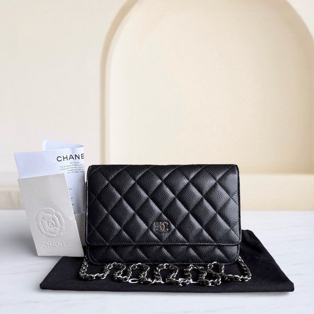 Chanel WOC - Bag Wallet On Chain Quilted Caviar Black Silver Hardware Microchip