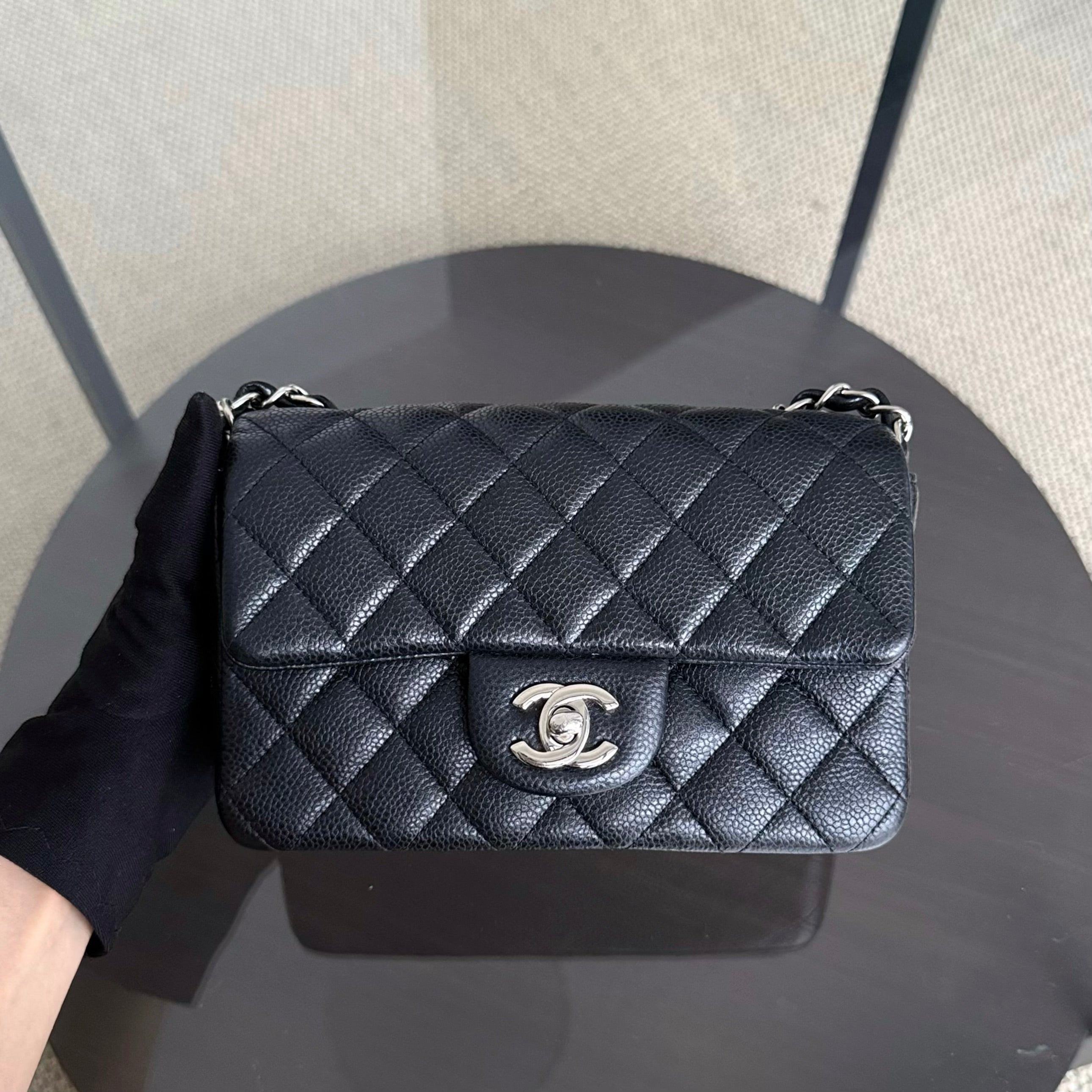 Chanel Caviar Mini Rectangle Classic Flap - 20CM Quilted Black Silver Hardware Series 20